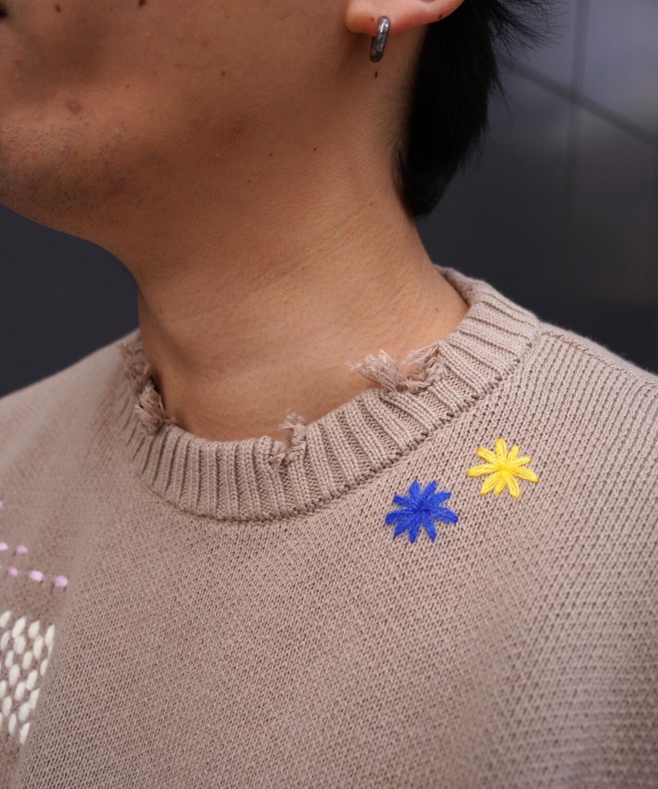 B omnivore/ビーオムニボー HAND STITCH CREWNECK KNIT ハンドステッチクルーネックニット