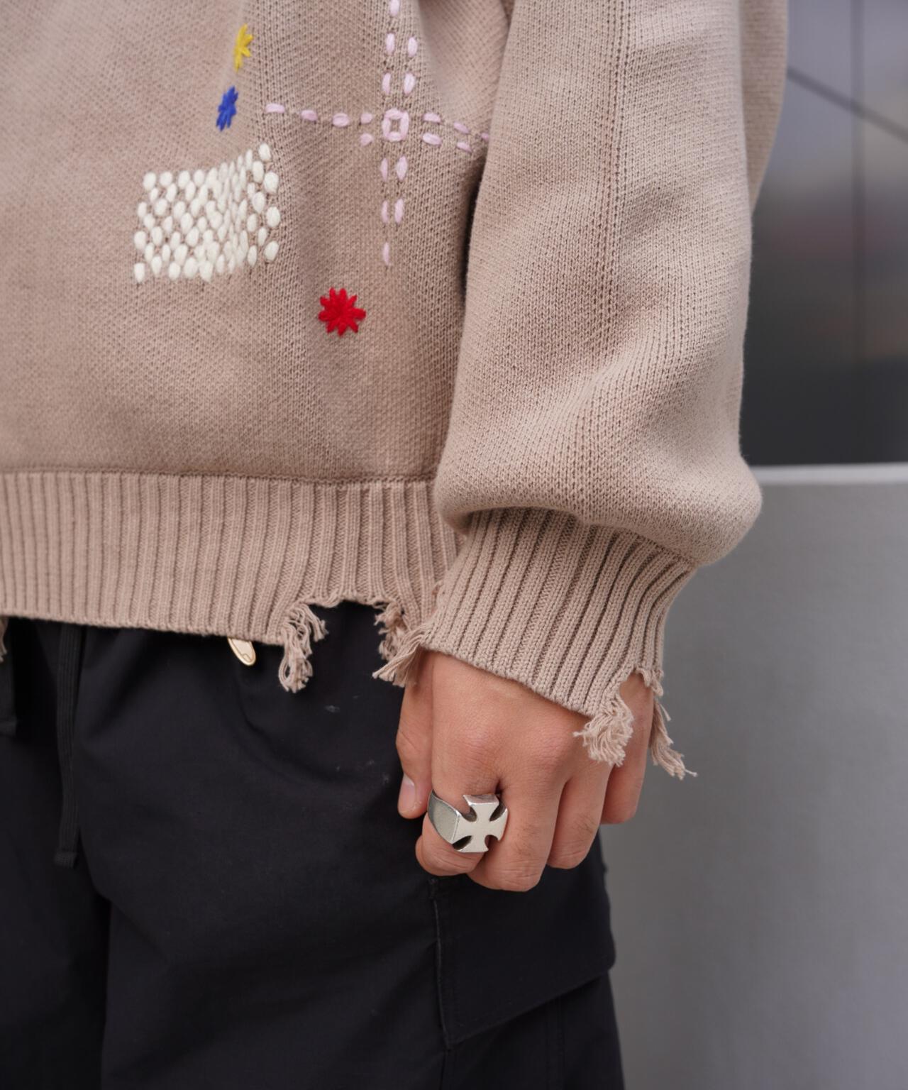 B omnivore/ビーオムニボー HAND STITCH CREWNECK KNIT ハンドステッチクルーネックニット