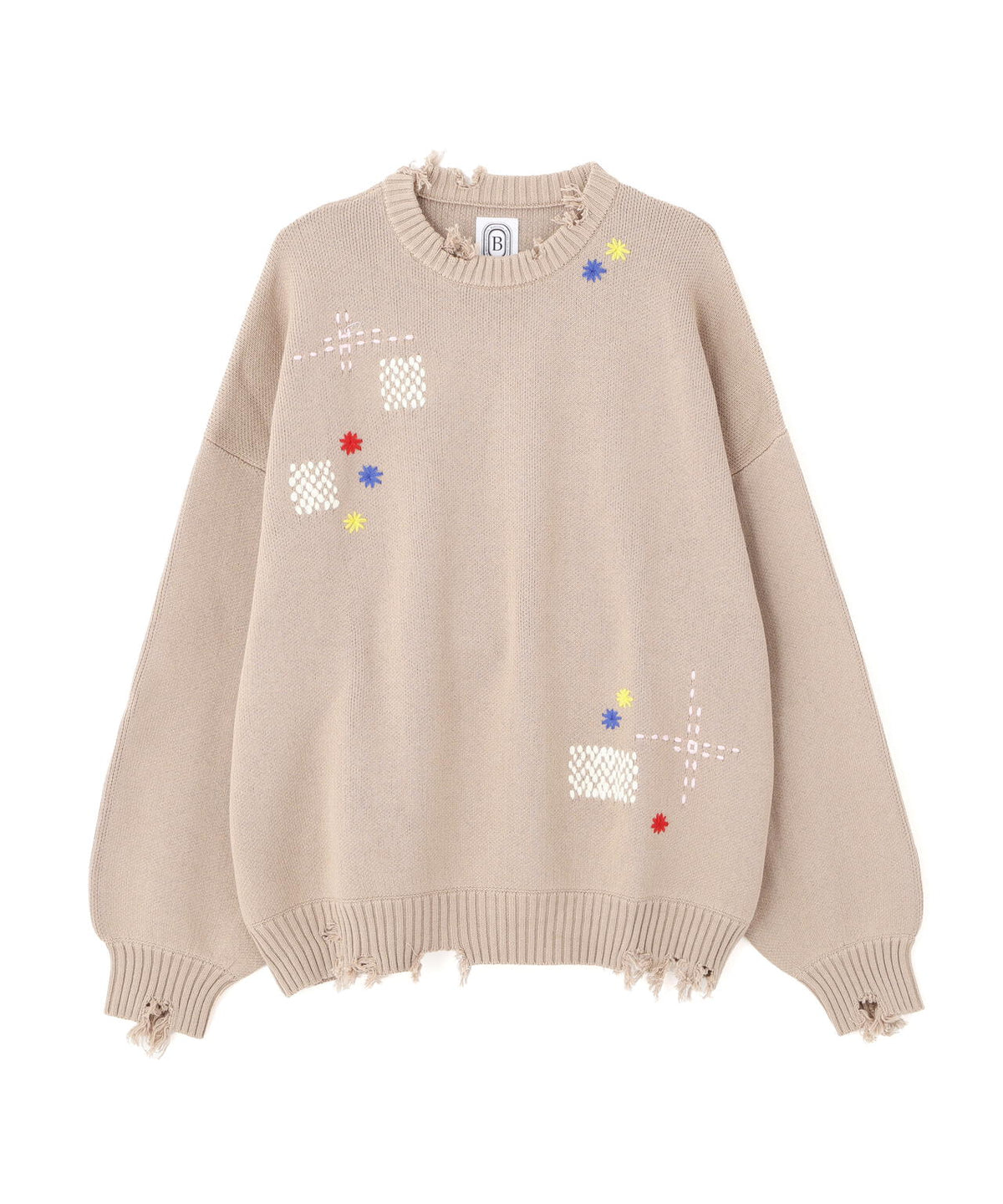 B omnivore/ビーオムニボー HAND STITCH CREWNECK KNIT ハンドステッチクルーネックニット
