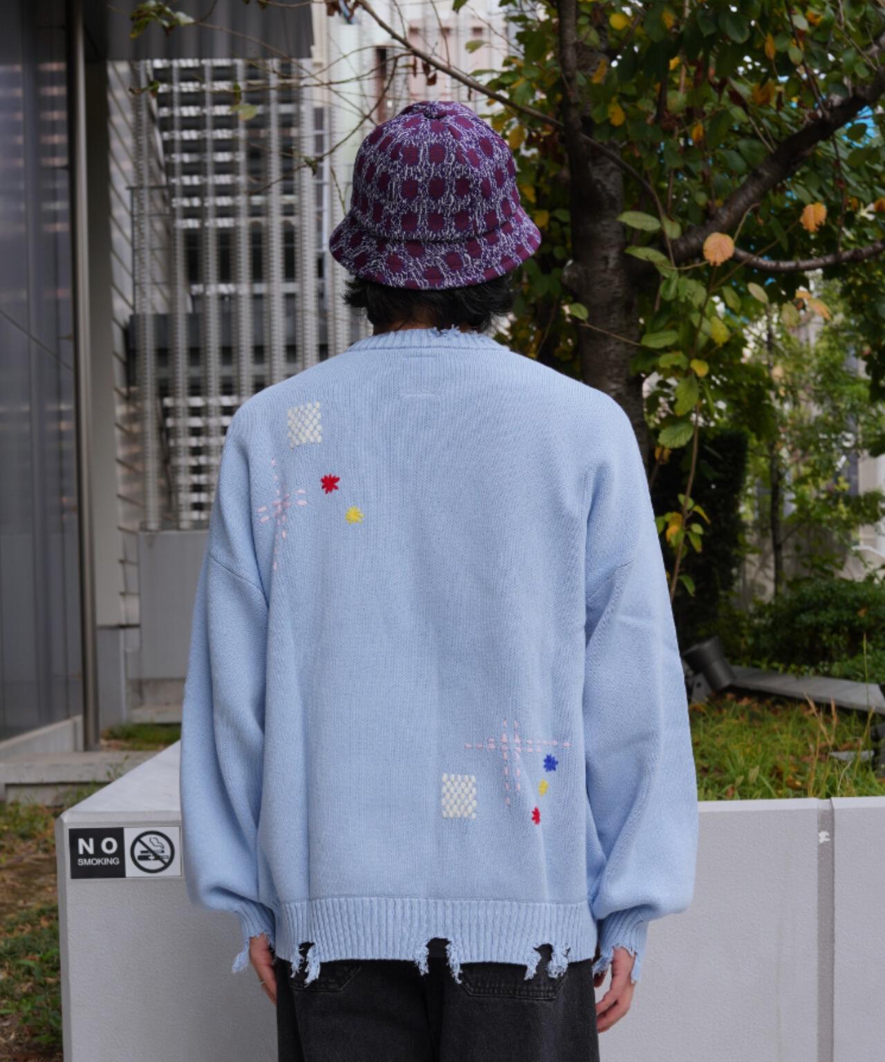 B omnivore/ビーオムニボー HAND STITCH CREWNECK KNIT ハンドステッチクルーネックニット