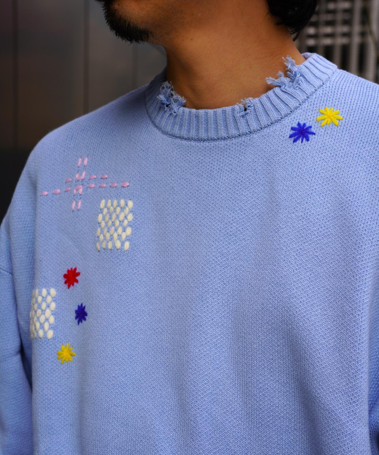 B omnivore/ビーオムニボー HAND STITCH CREWNECK KNIT ハンドステッチクルーネックニット