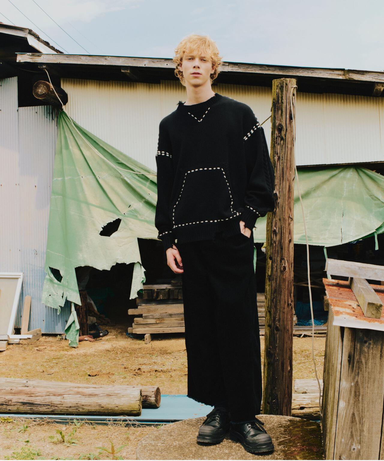 B omnivore/ビーオムニボー HANDSTITCH CABLE KNIT CREWNECK ハンドステッチケーブルニットクルーネック