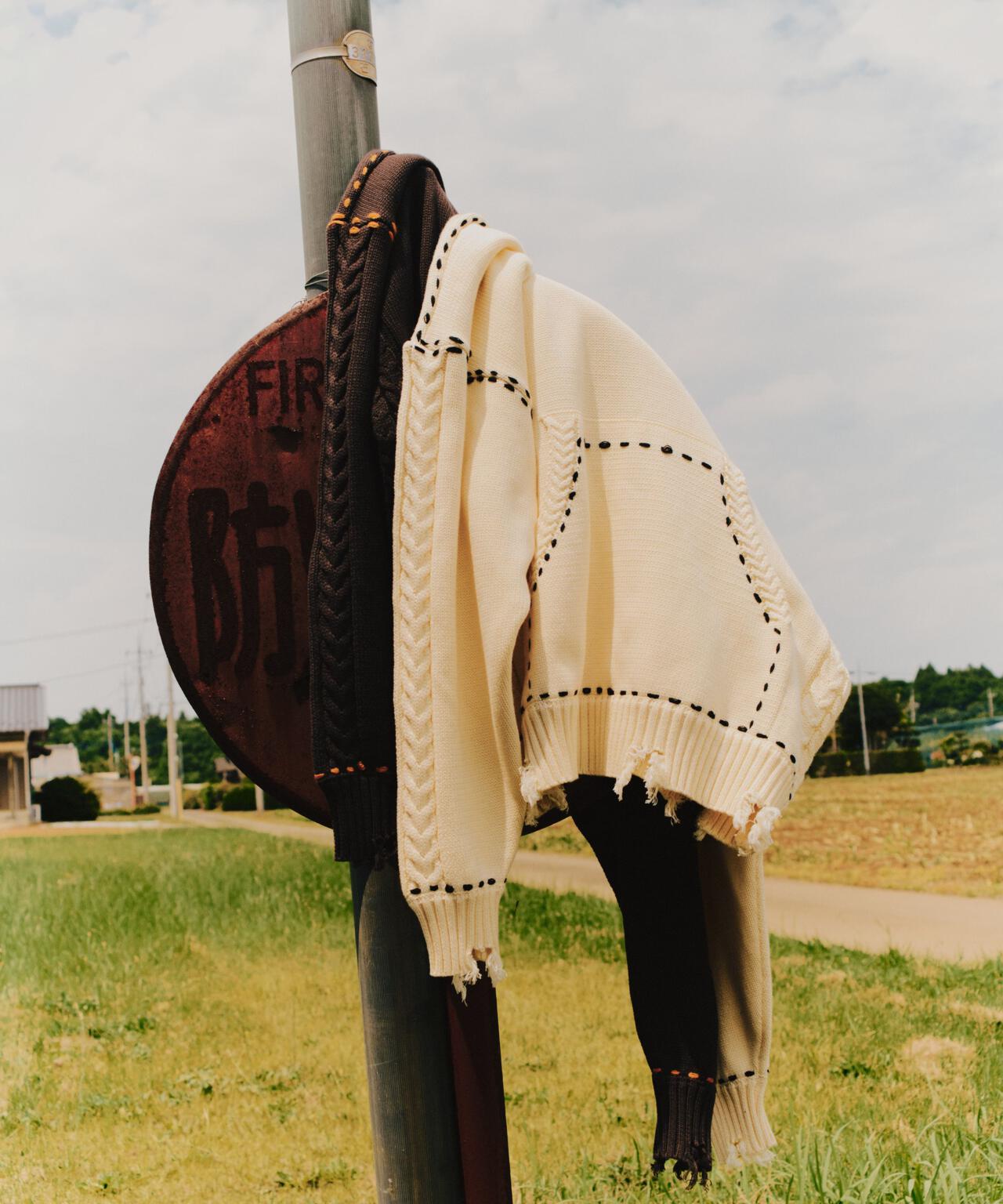 B omnivore/ビーオムニボー HANDSTITCH CABLE KNIT CREWNECK ハンドステッチケーブルニットクルーネック