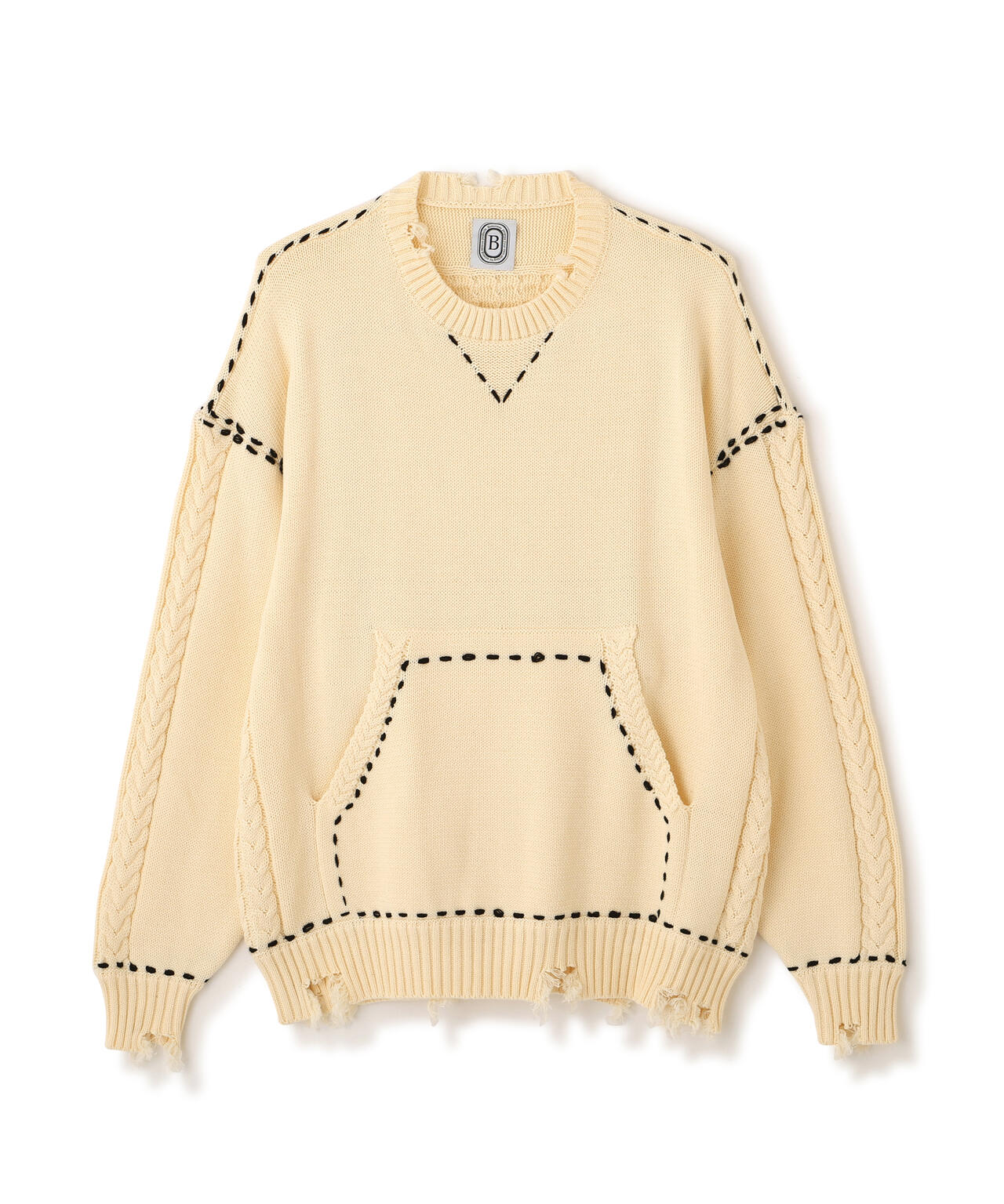 B omnivore/ビーオムニボー HANDSTITCH CABLE KNIT CREWNECK ハンドステッチケーブルニットクルーネック
