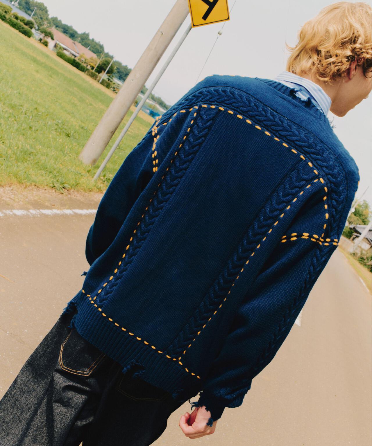 B omnivore/ビーオムニボー HANDSTITCH CABLE KNIT CREWNECK ハンドステッチケーブルニットクルーネック