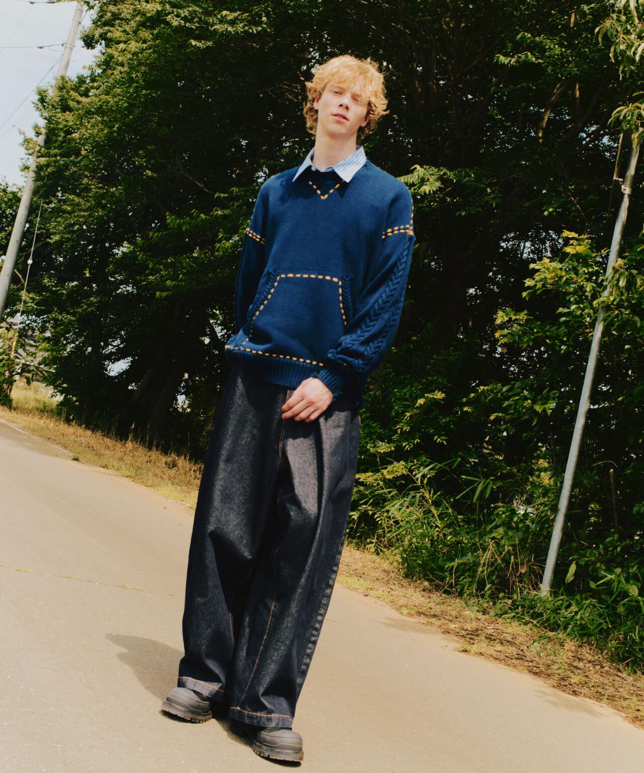 B omnivore/ビーオムニボー HANDSTITCH CABLE KNIT CREWNECK ハンドステッチケーブルニットクルーネック