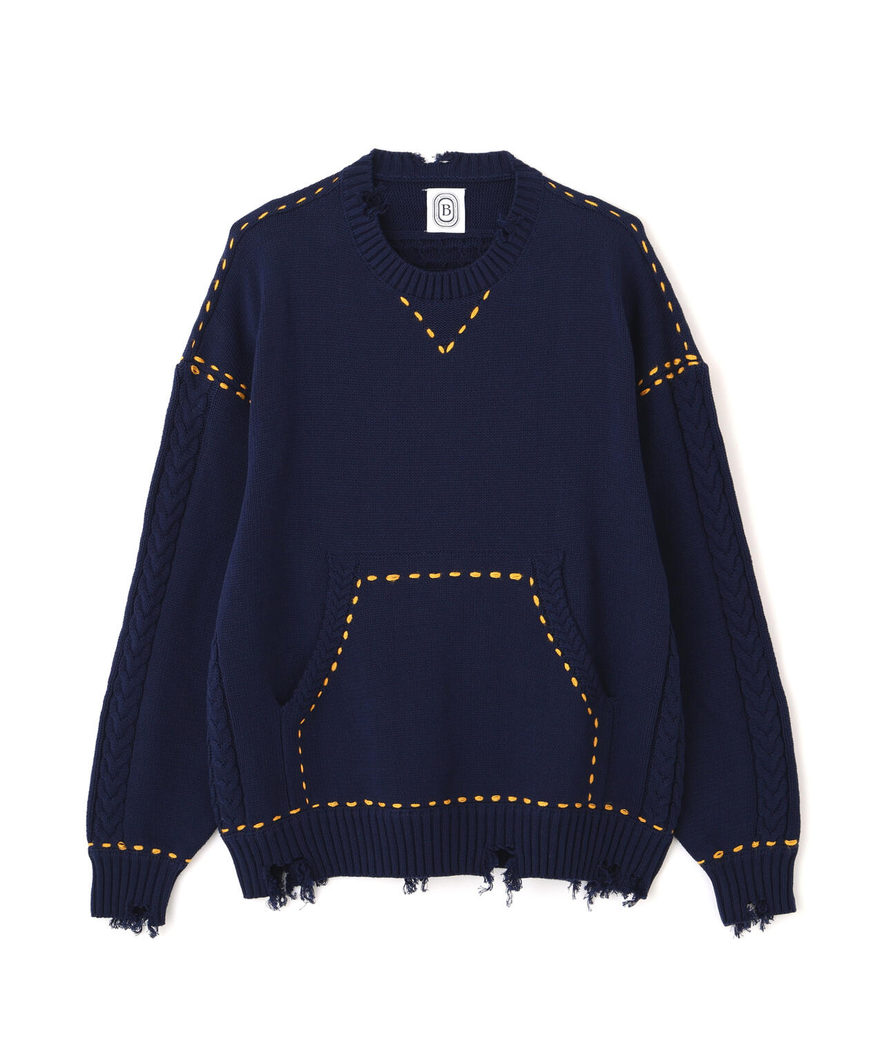 B omnivore/ビーオムニボー HANDSTITCH CABLE KNIT CREWNECK ハンドステッチケーブルニットクルーネック
