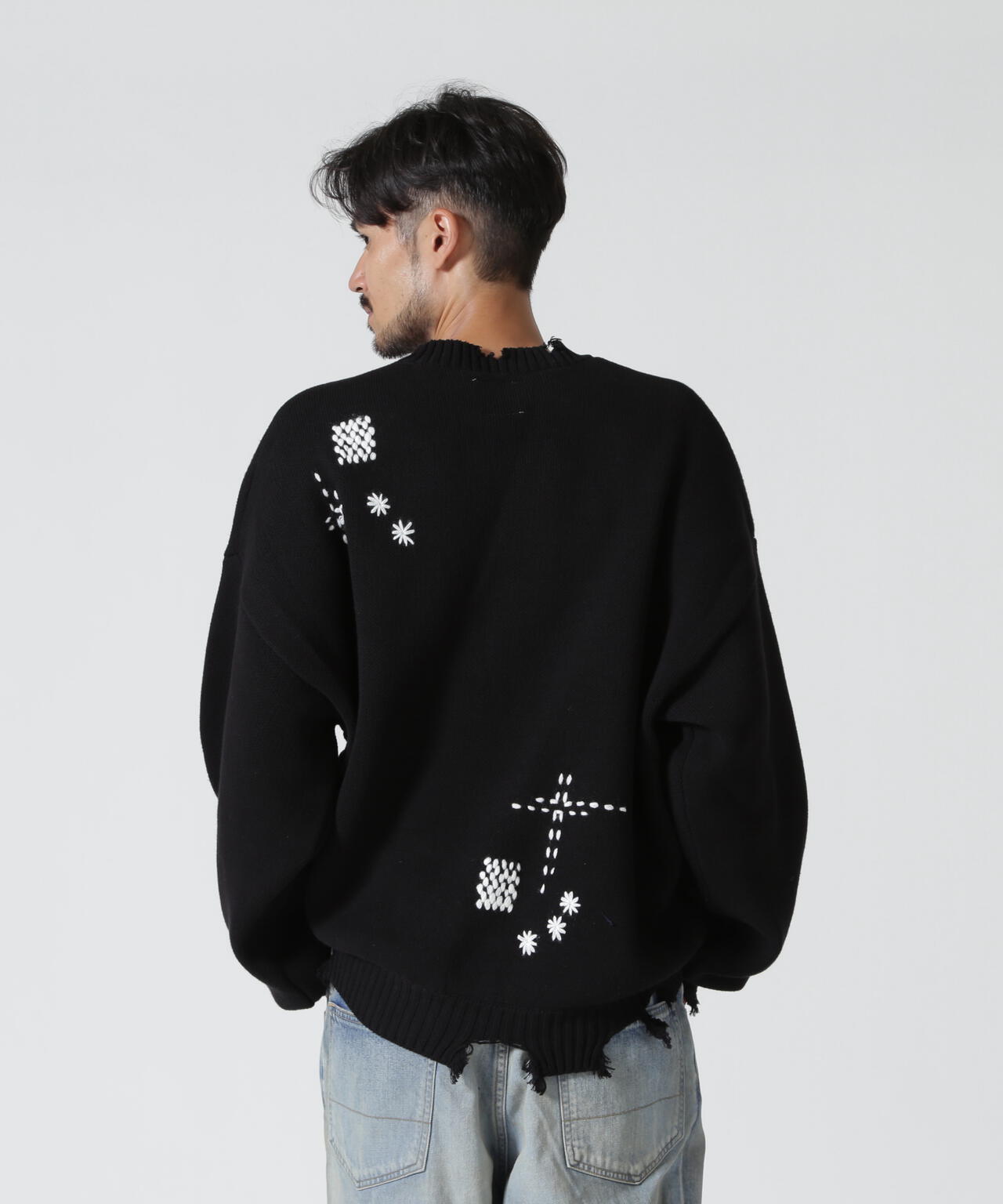 B omnivore/ビーオムニボー HAND STITCH CREWNECK KNIT ハンドステッチクルーネックニット