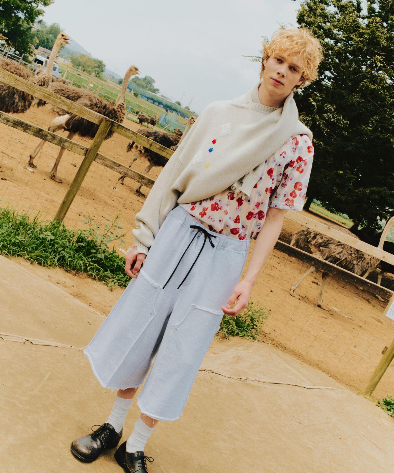 B omnivore/ビーオムニボー HAND STITCH CREWNECK KNIT ハンドステッチクルーネックニット
