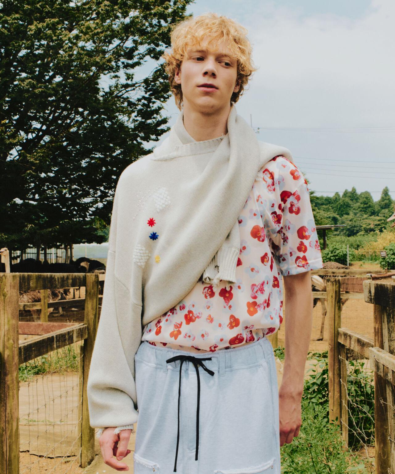 B omnivore/ビーオムニボー HAND STITCH CREWNECK KNIT ハンドステッチクルーネックニット