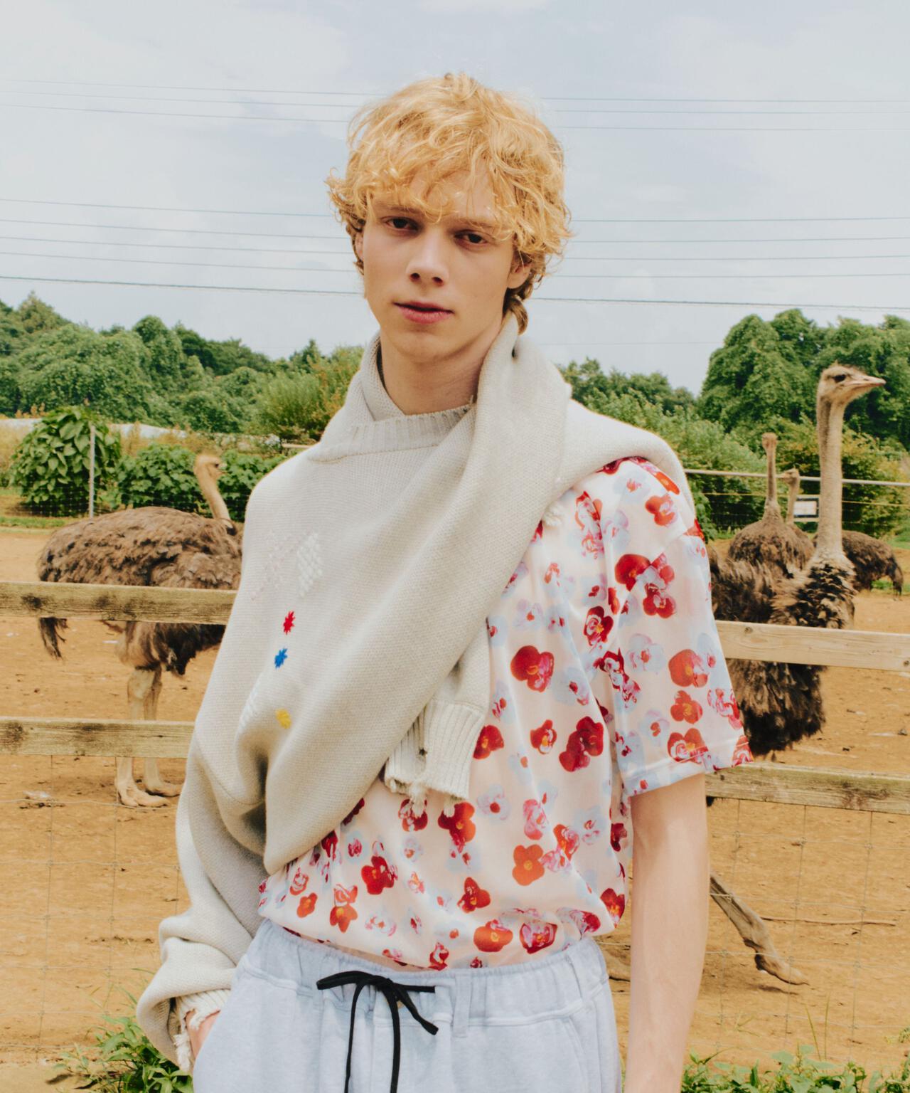 B omnivore/ビーオムニボー HAND STITCH CREWNECK KNIT ハンドステッチクルーネックニット