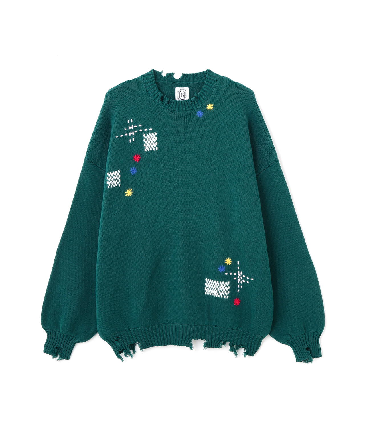 B omnivore/ビーオムニボー HAND STITCH CREWNECK KNIT ハンドステッチクルーネックニット