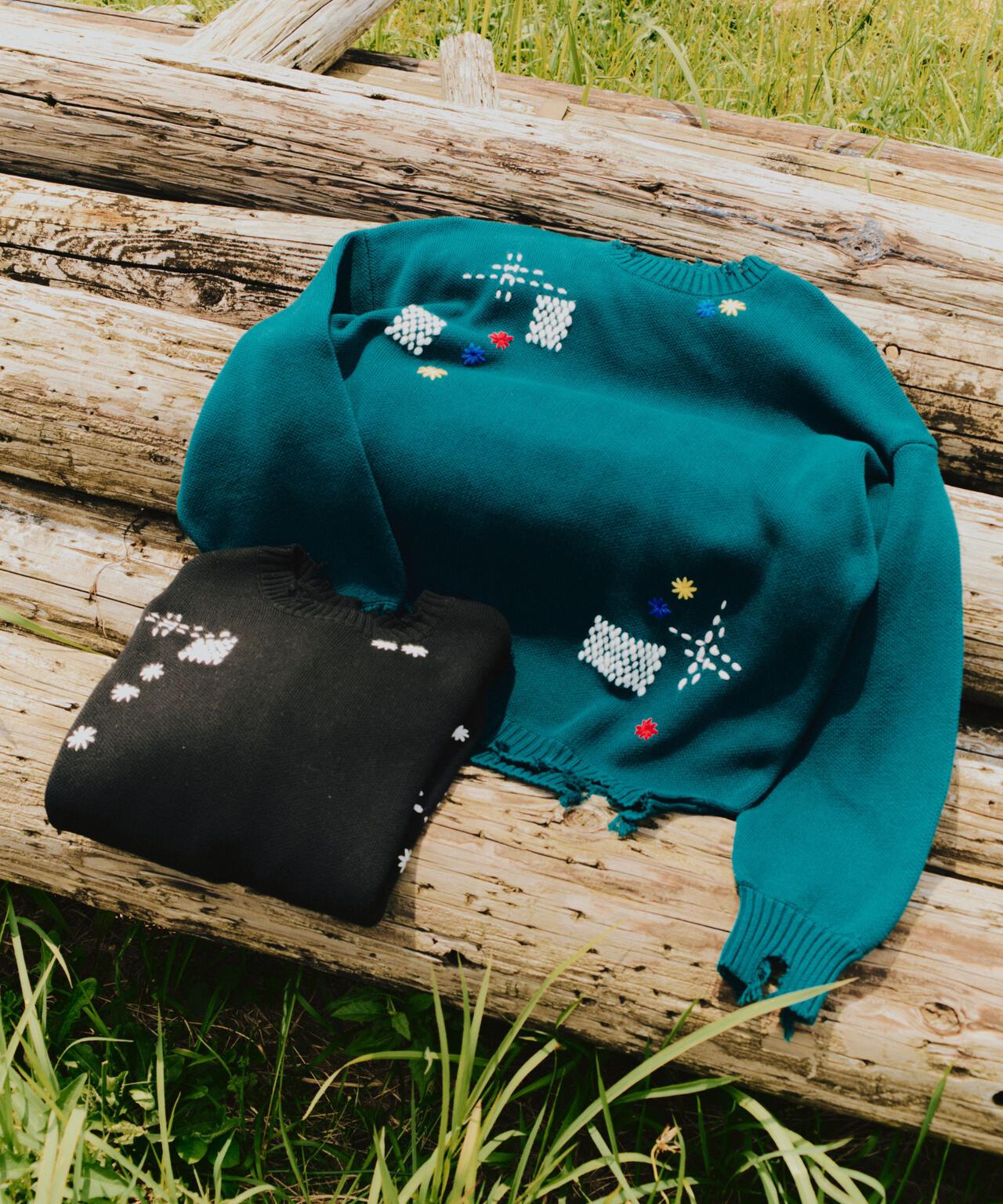 B omnivore/ビーオムニボー HAND STITCH CREWNECK KNIT ハンドステッチクルーネックニット