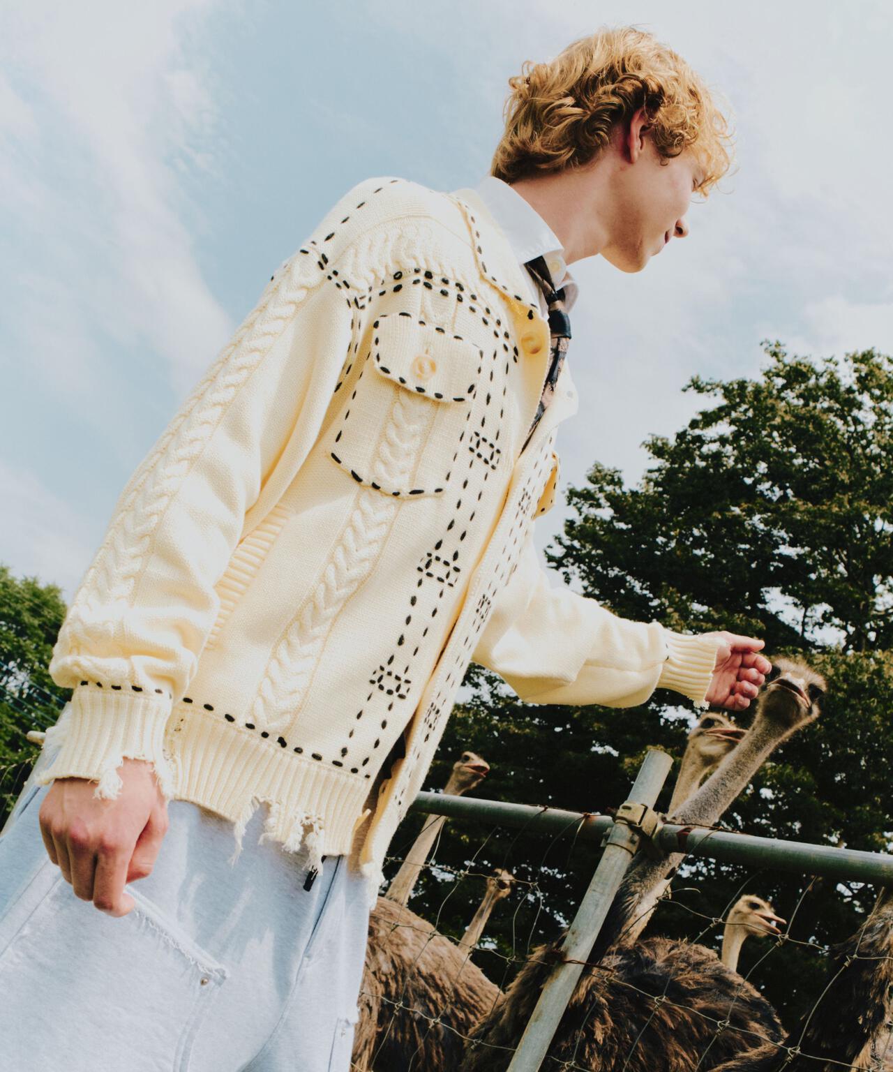 B omnivore/ビーオムニボー HANDSTITCH CABLE KNIT JACKET ハンドステッチケーブルニットジャケット