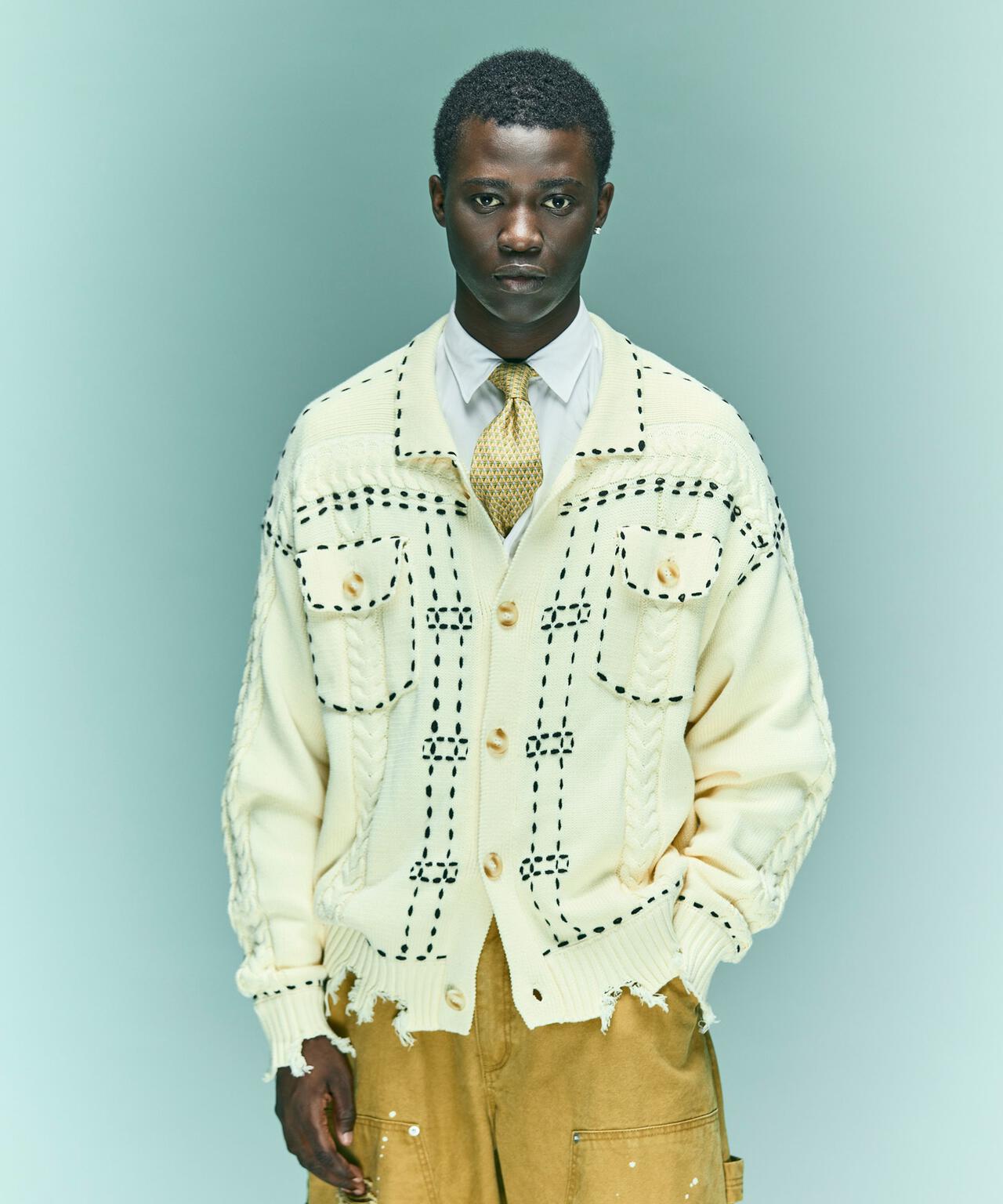 B omnivore/ビーオムニボー HANDSTITCH CABLE KNIT JACKET ハンドステッチケーブルニットジャケット