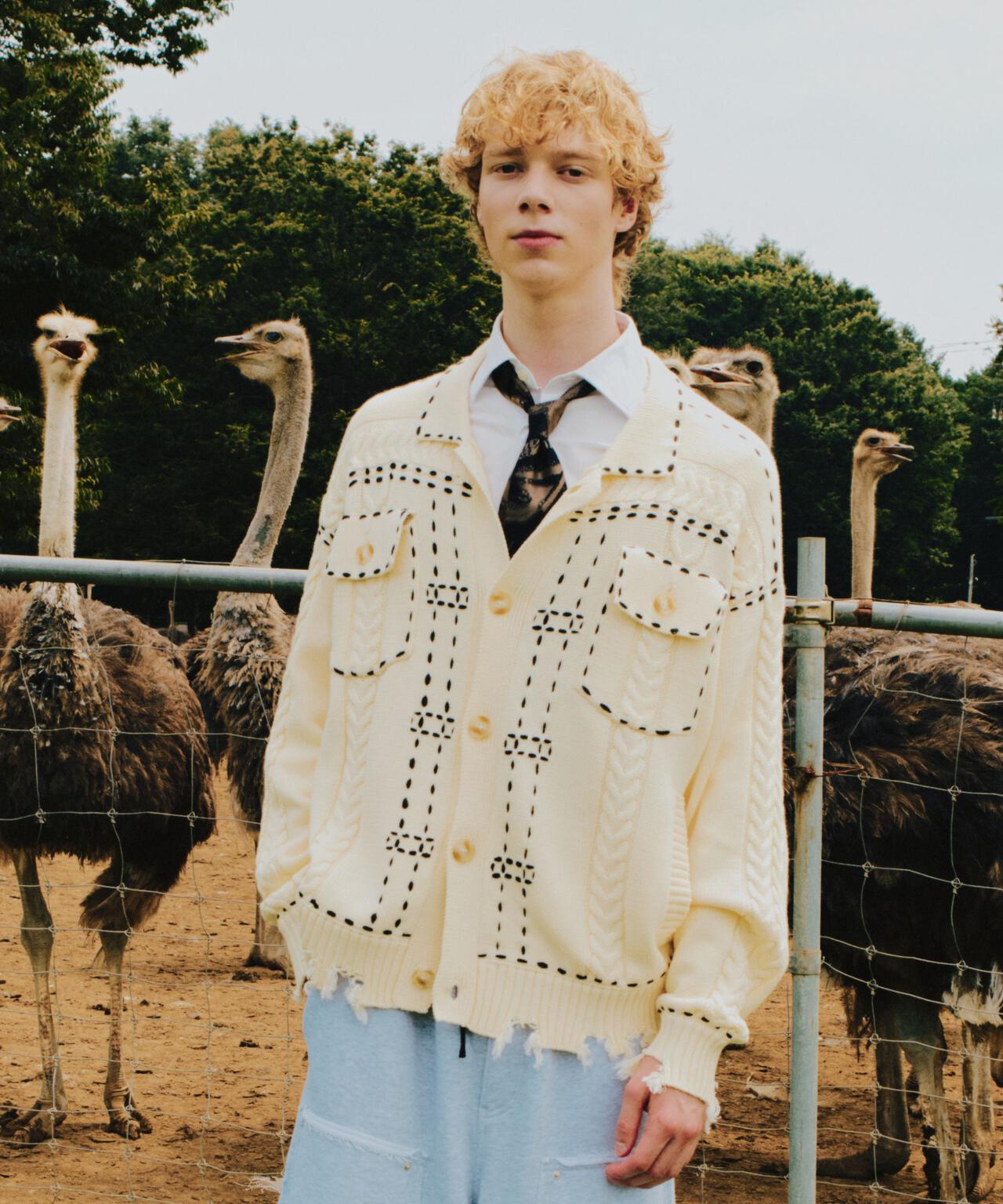 B omnivore/ビーオムニボー HANDSTITCH CABLE KNIT JACKET ハンドステッチケーブルニットジャケット