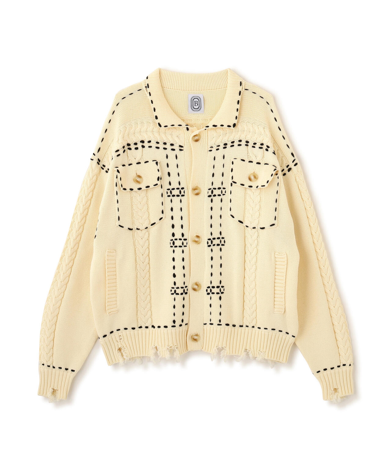 B omnivore/ビーオムニボー HANDSTITCH CABLE KNIT JACKET ハンドステッチケーブルニットジャケット