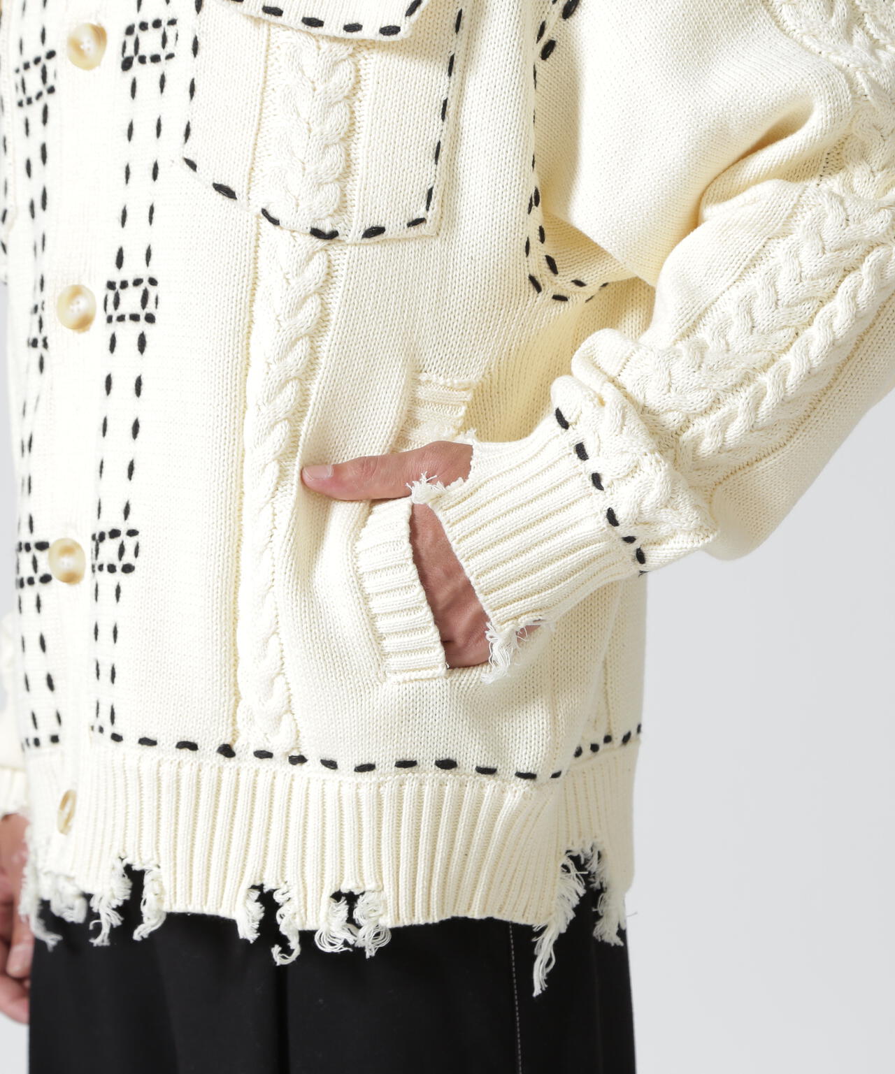 B omnivore/ビーオムニボー HANDSTITCH CABLE KNIT JACKET ハンドステッチケーブルニットジャケット
