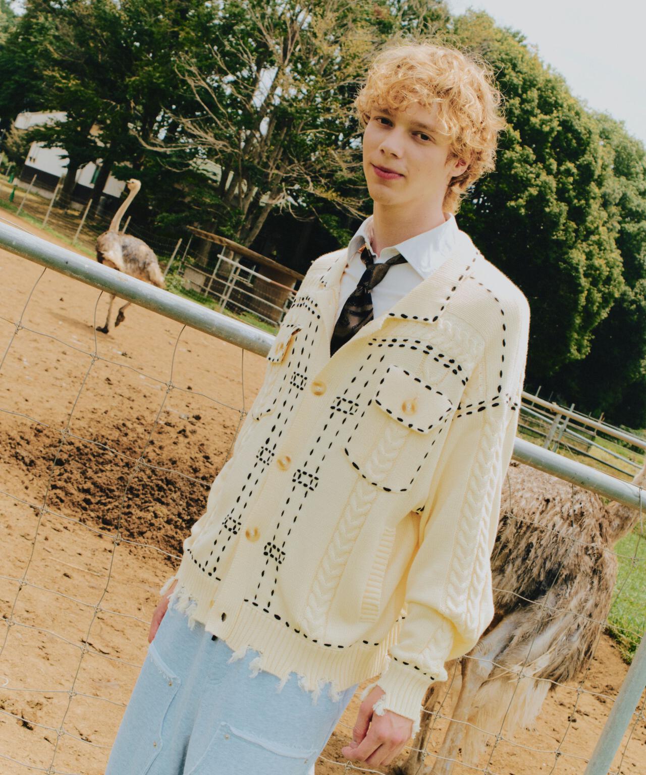 B omnivore/ビーオムニボー HANDSTITCH CABLE KNIT JACKET ハンドステッチケーブルニットジャケット