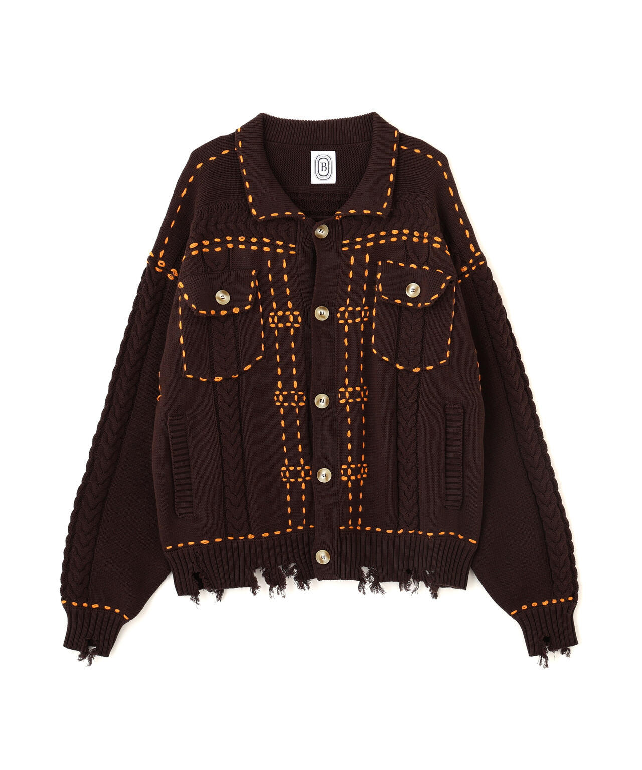 B omnivore/ビーオムニボー HANDSTITCH CABLE KNIT JACKET ハンドステッチケーブルニットジャケット