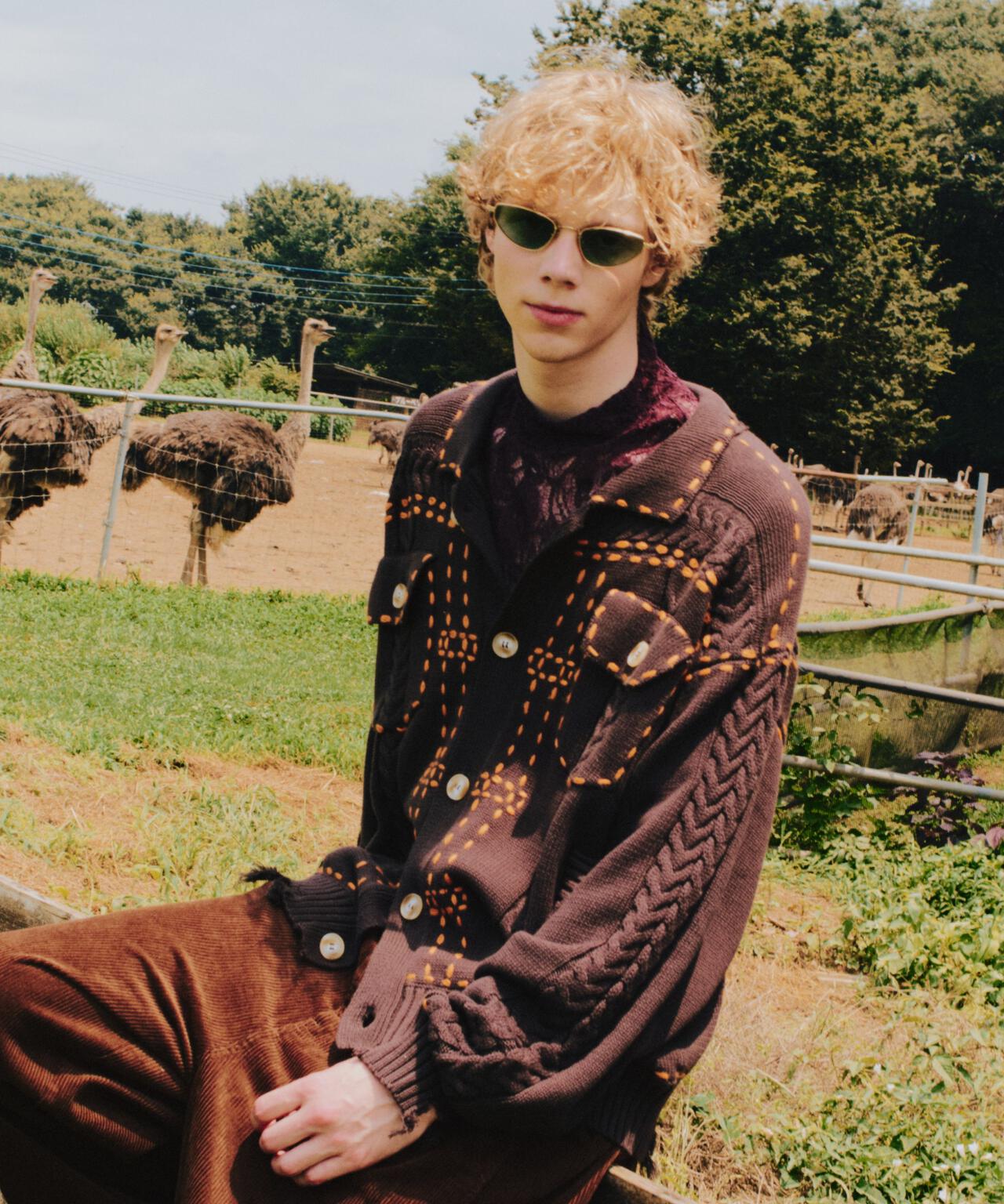 B omnivore/ビーオムニボー HANDSTITCH CABLE KNIT JACKET ハンドステッチケーブルニットジャケット
