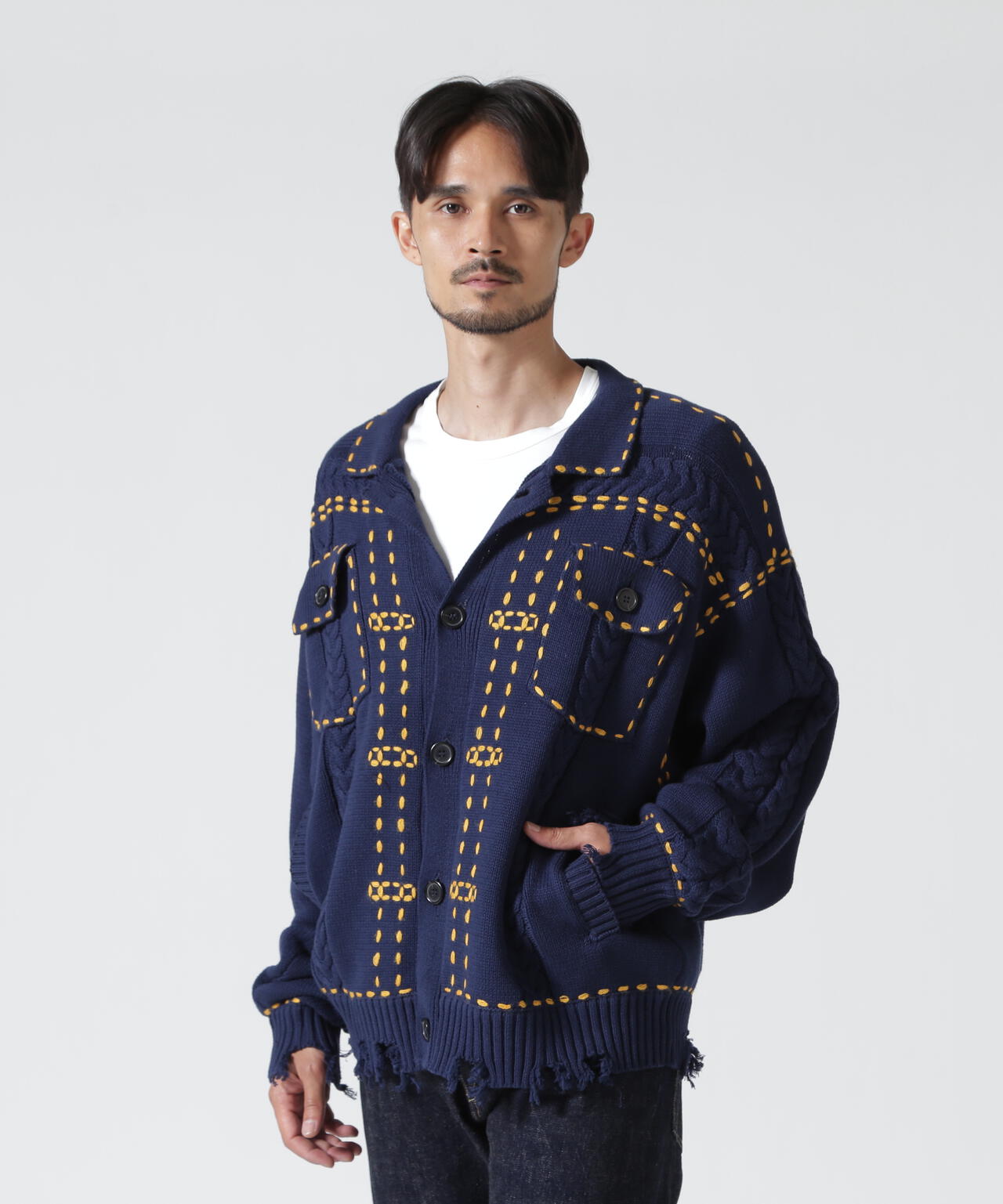 B omnivore/ビーオムニボー HANDSTITCH CABLE KNIT JACKET ハンドステッチケーブルニットジャケット