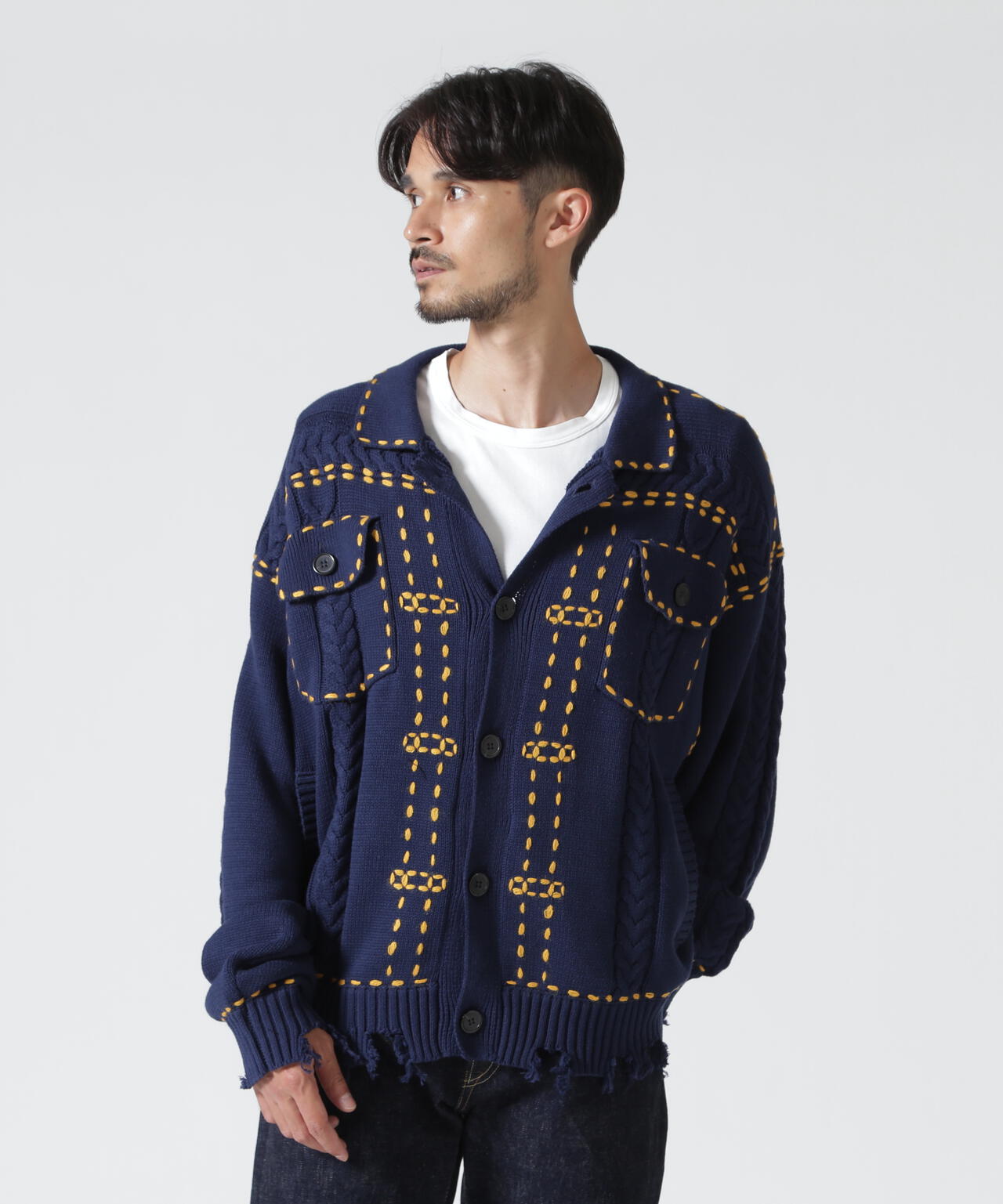 B omnivore/ビーオムニボー HANDSTITCH CABLE KNIT JACKET ハンドステッチケーブルニットジャケット
