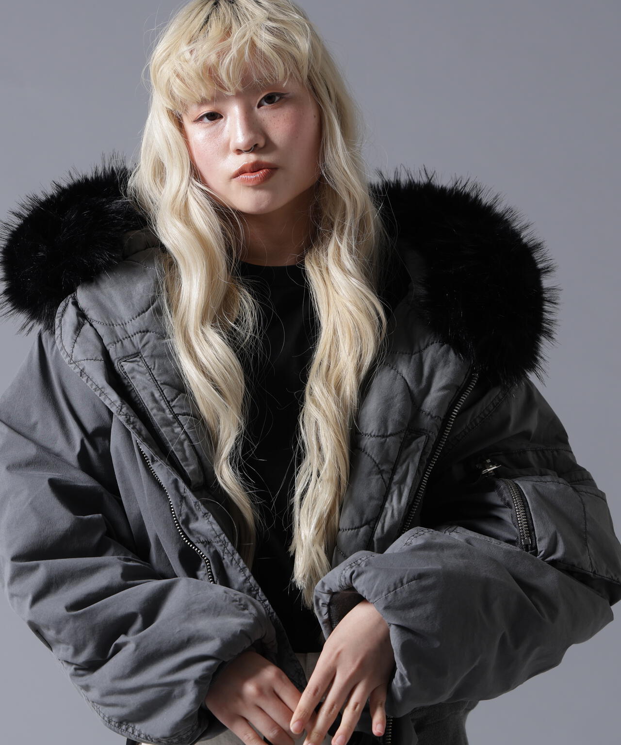 B omnivore/ビーオムニボー COTTON NYLON FUR BLOUSON