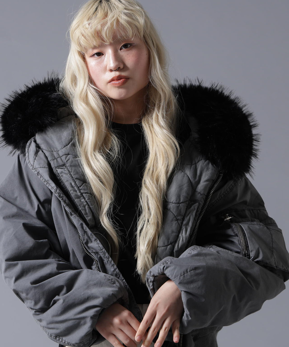 B omnivore/ビーオムニボー COTTON NYLON FUR BLOUSON