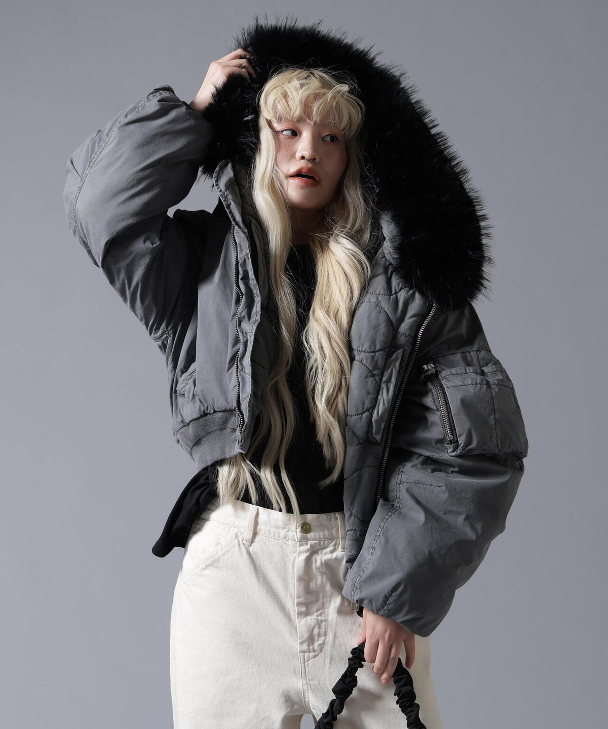 B omnivore/ビーオムニボー COTTON NYLON FUR BLOUSON