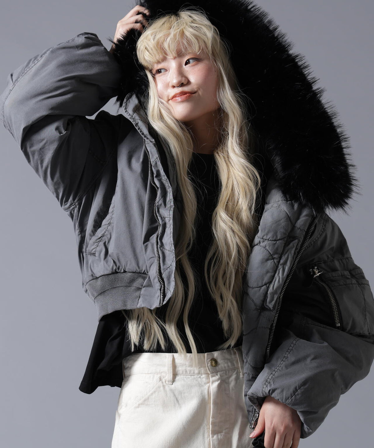 B omnivore/ビーオムニボー COTTON NYLON FUR BLOUSON