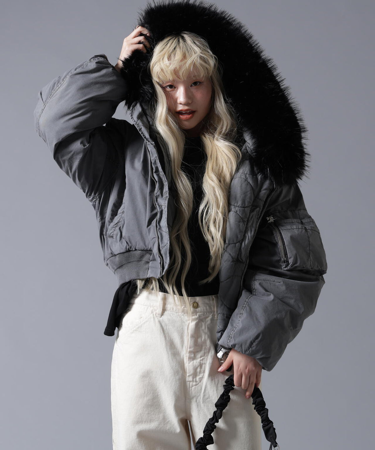 B omnivore/ビーオムニボー COTTON NYLON FUR BLOUSON
