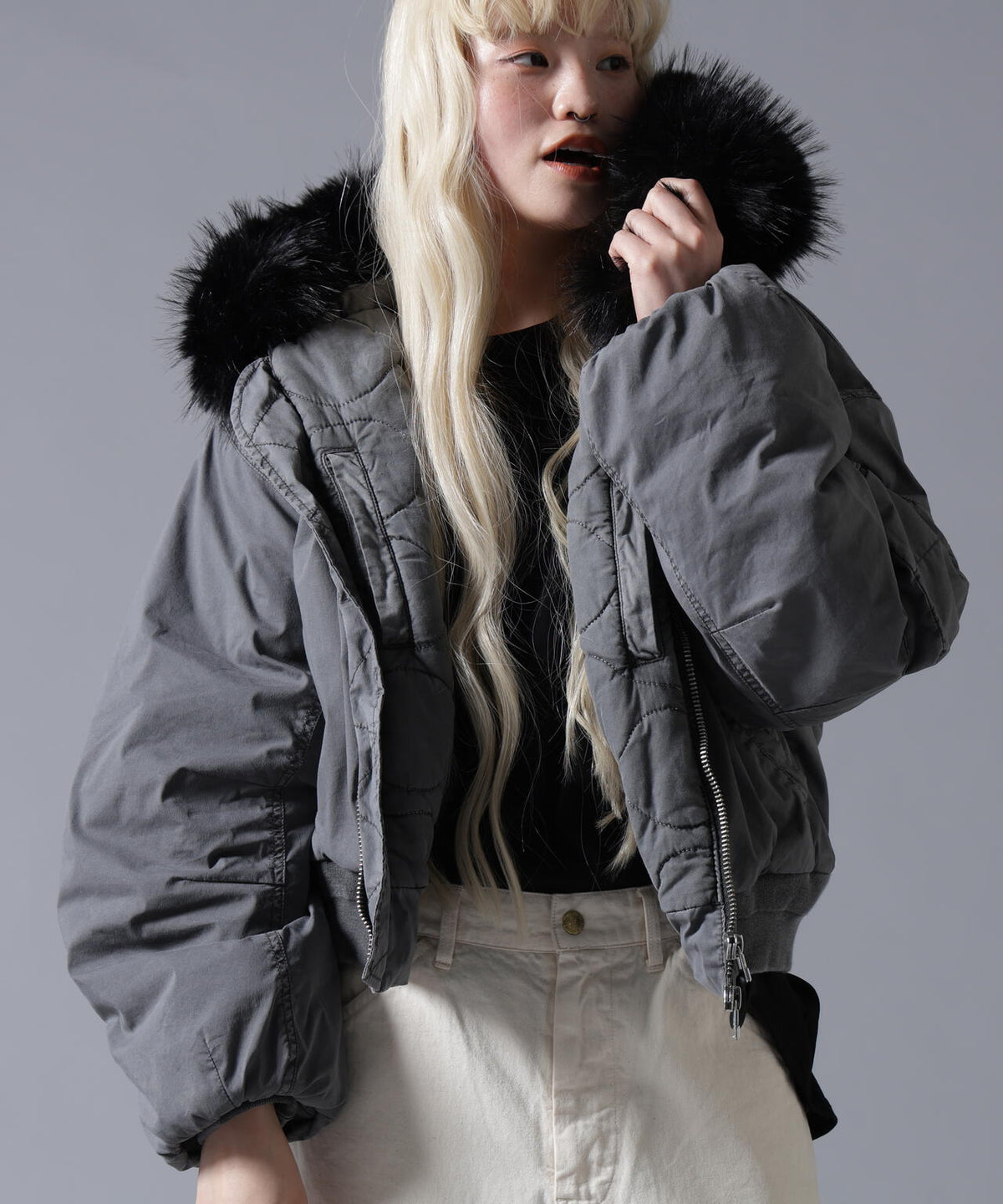 B omnivore/ビーオムニボー COTTON NYLON FUR BLOUSON