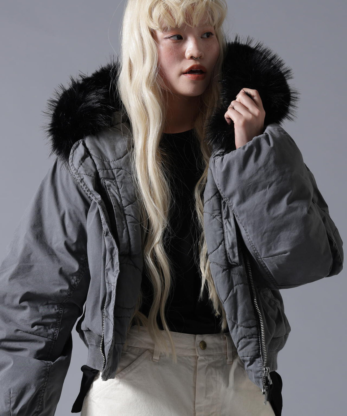 B omnivore/ビーオムニボー COTTON NYLON FUR BLOUSON