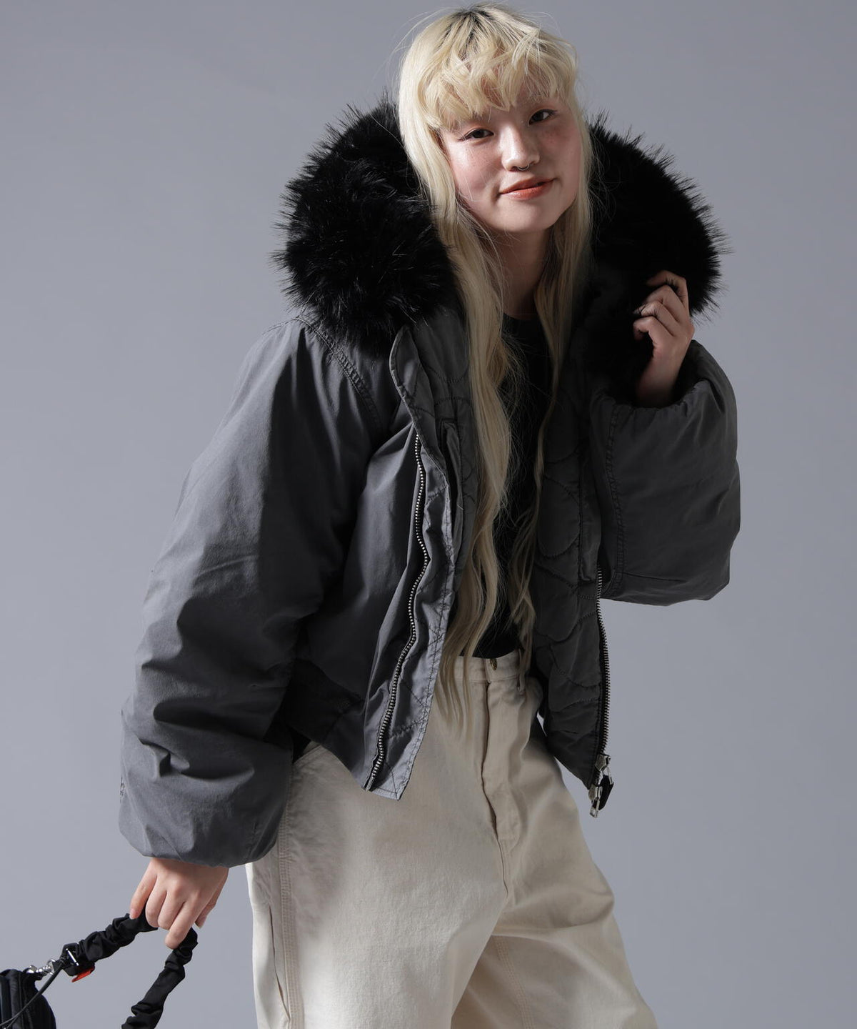B omnivore/ビーオムニボー COTTON NYLON FUR BLOUSON