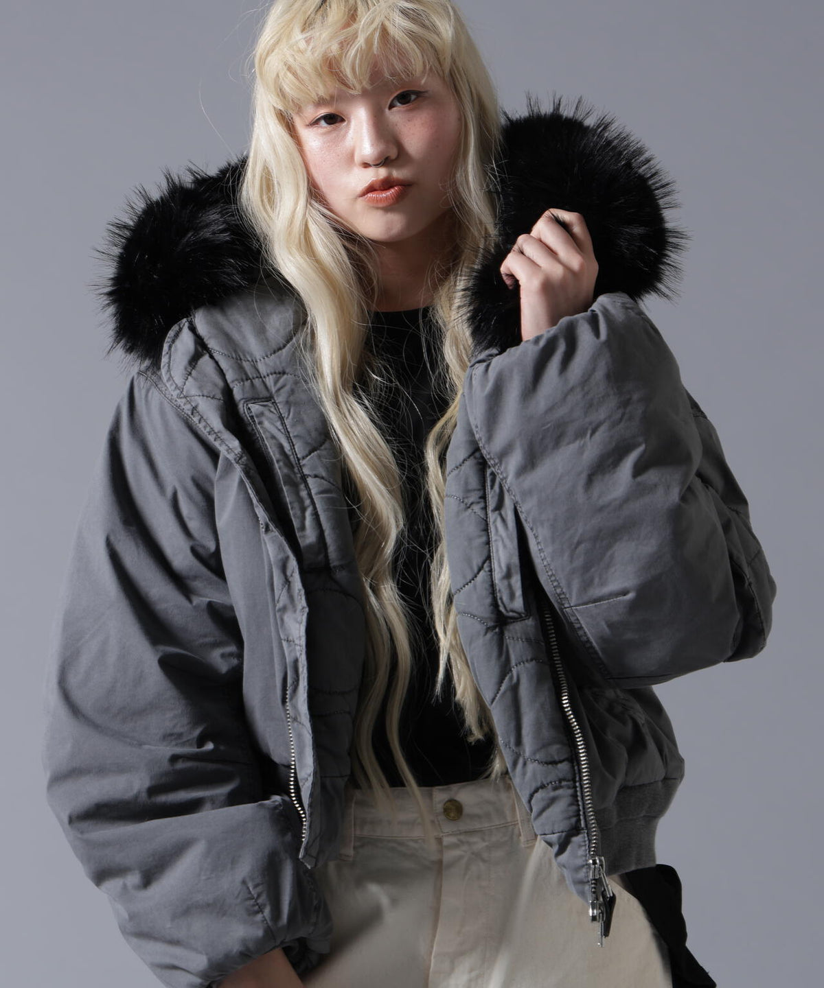B omnivore/ビーオムニボー COTTON NYLON FUR BLOUSON