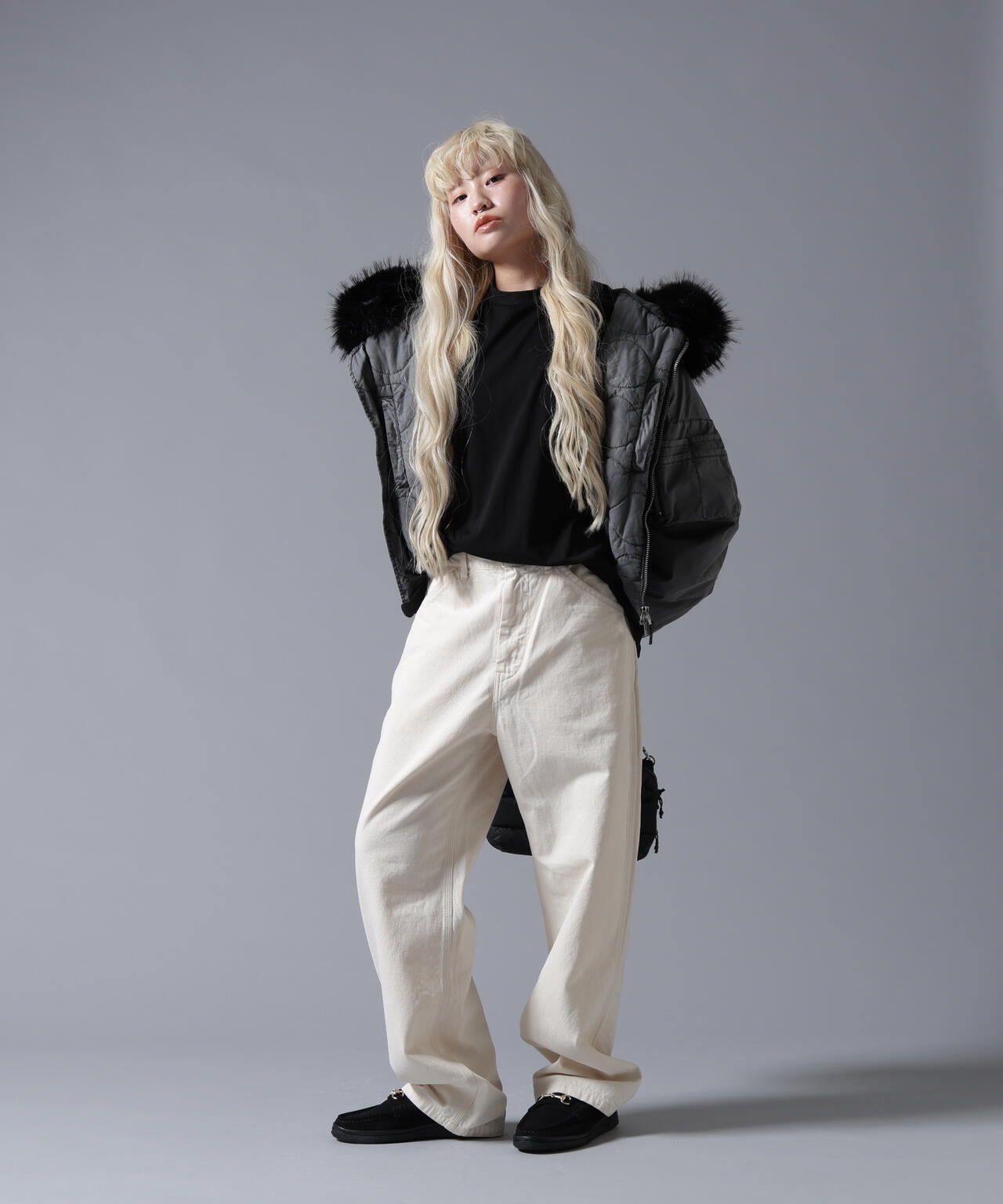 B omnivore/ビーオムニボー COTTON NYLON FUR BLOUSON