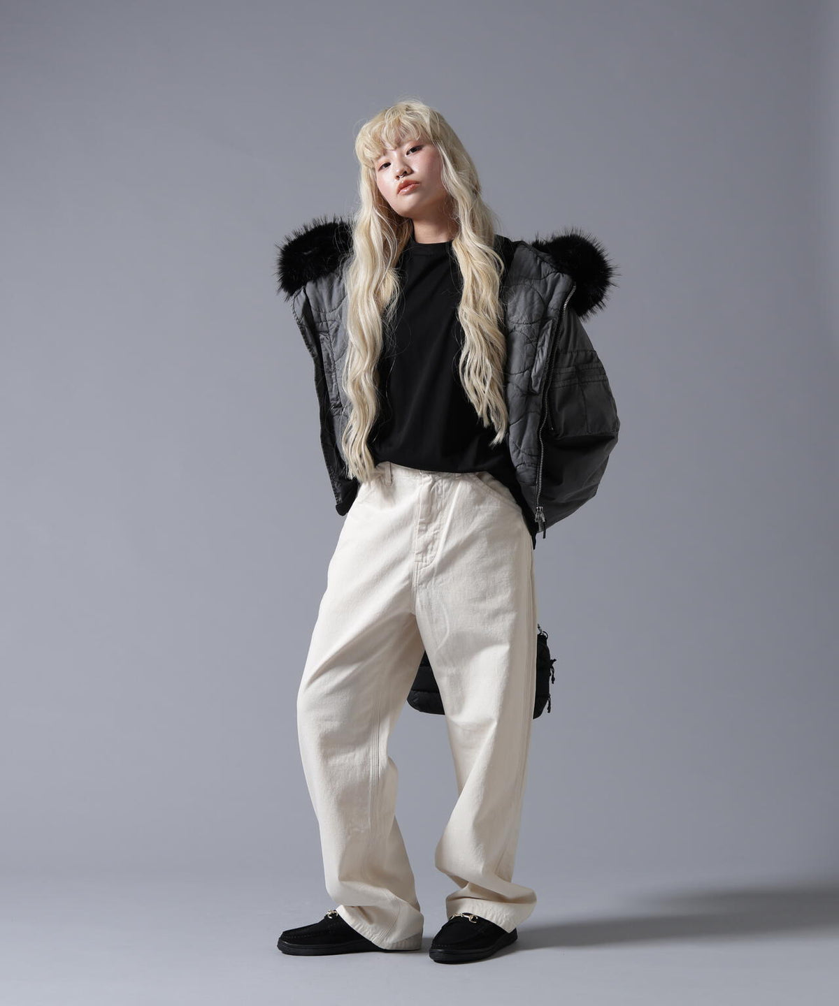 B omnivore/ビーオムニボー COTTON NYLON FUR BLOUSON