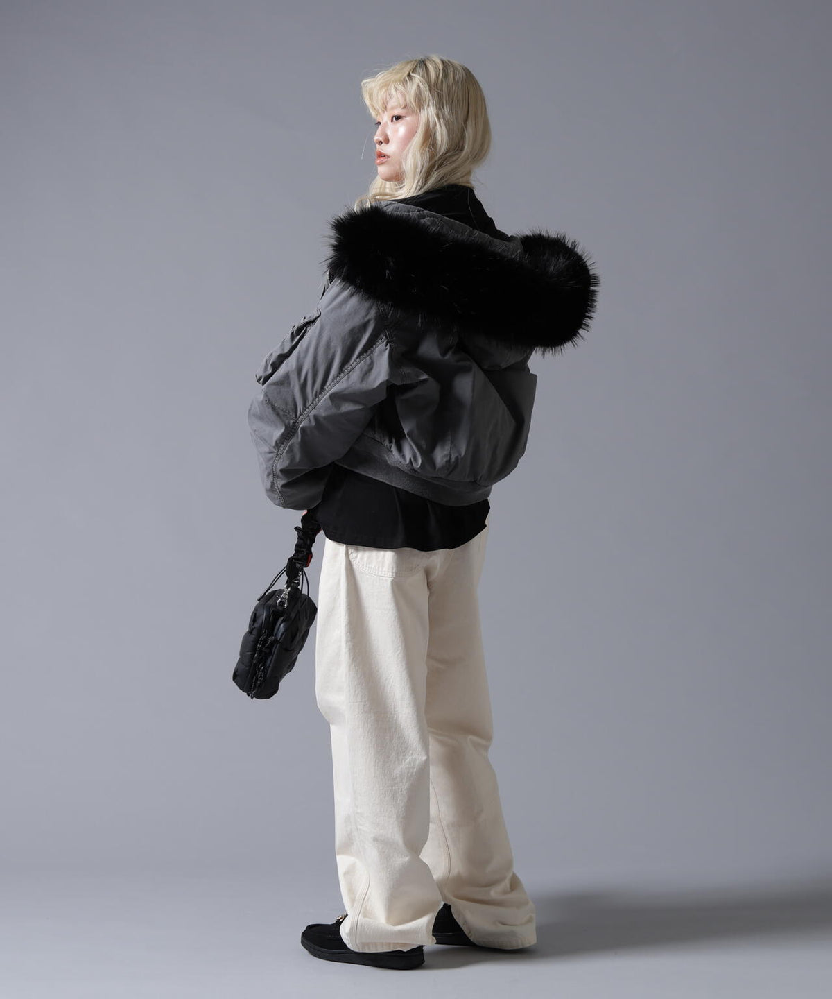 B omnivore/ビーオムニボー COTTON NYLON FUR BLOUSON