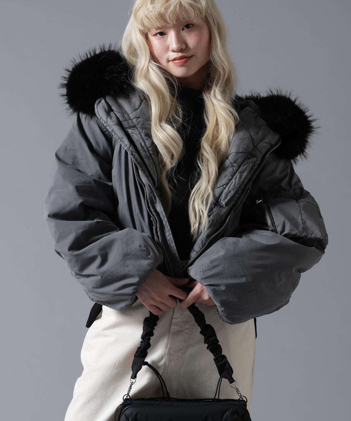 B omnivore/ビーオムニボー COTTON NYLON FUR BLOUSON