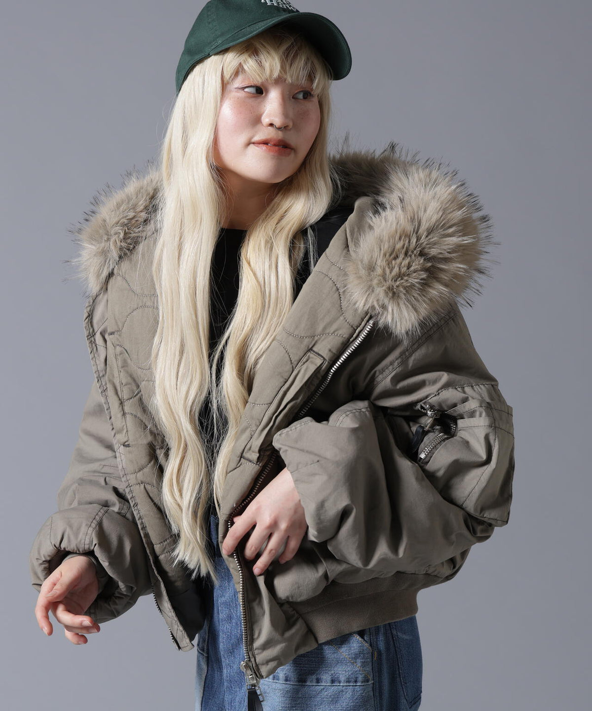 B omnivore/ビーオムニボー COTTON NYLON FUR BLOUSON