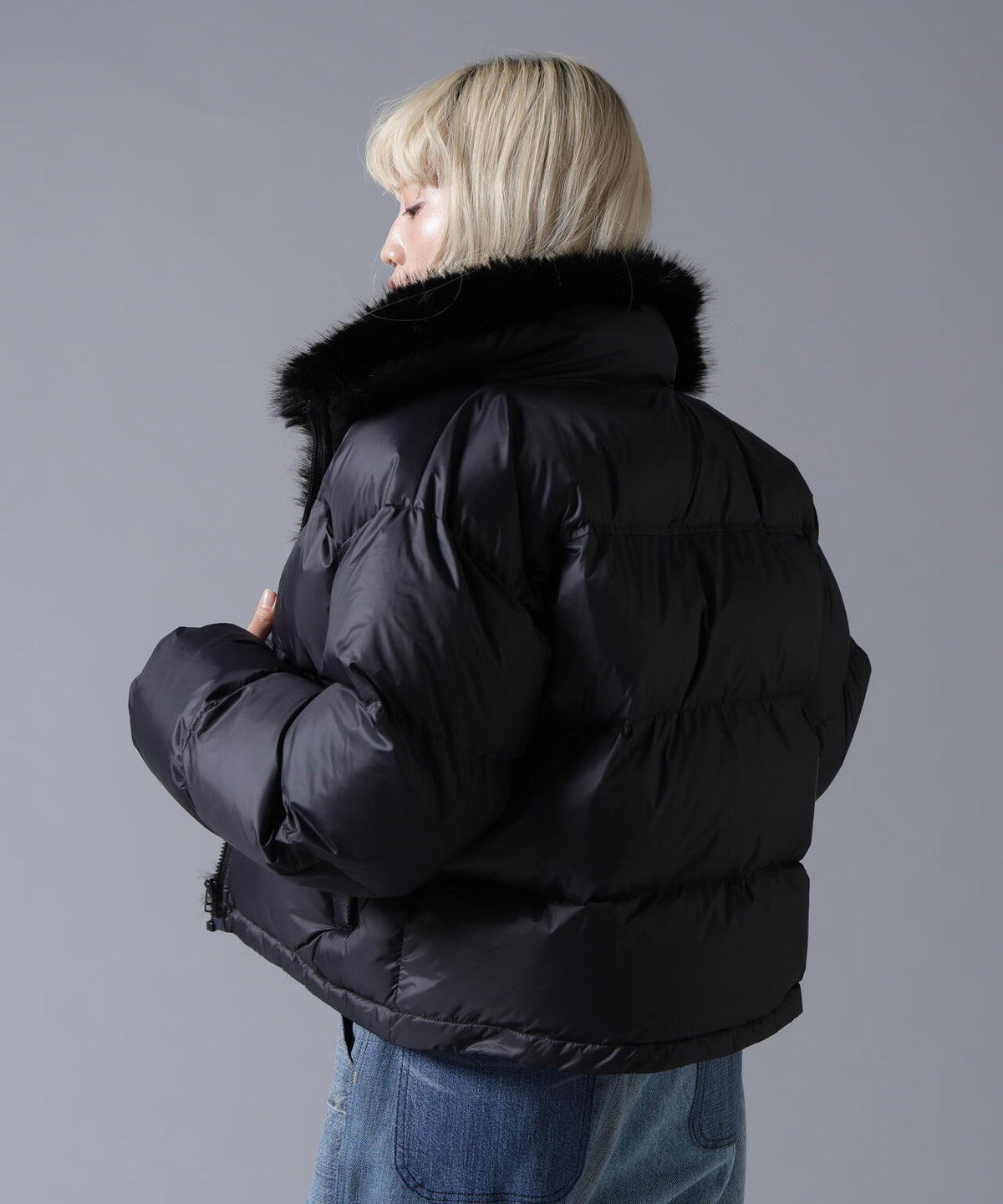 B omnivore/ビーオムニボー NYLON FUR STAND BLOUSON