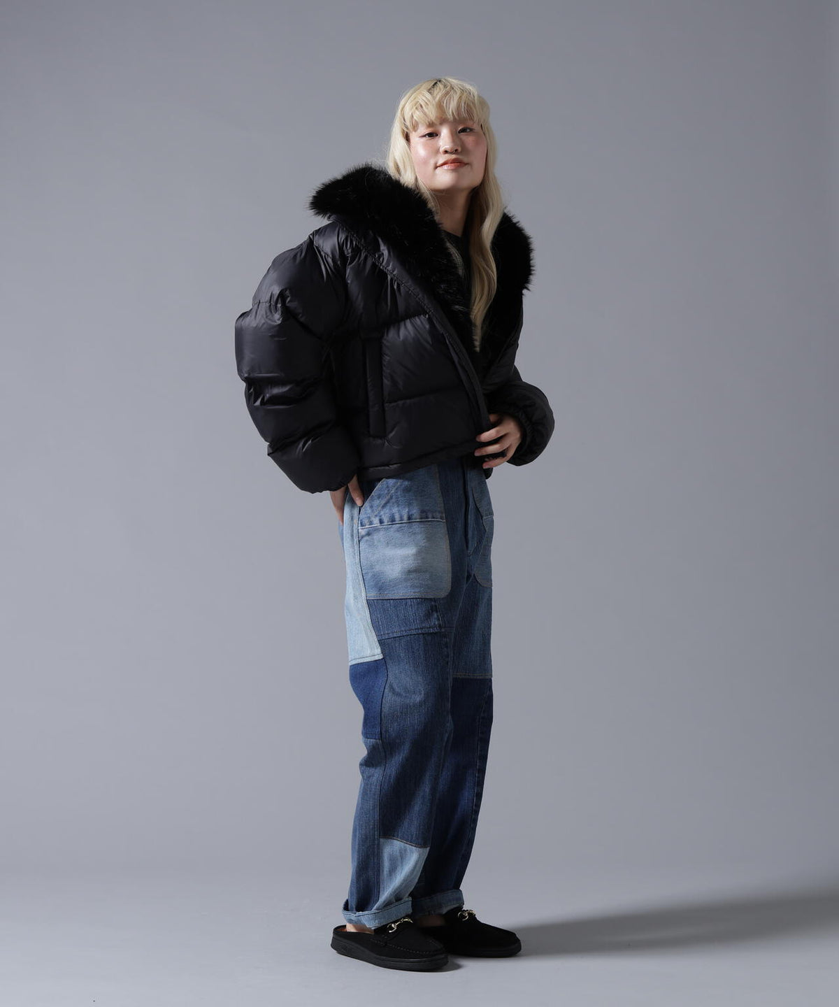B omnivore/ビーオムニボー NYLON FUR STAND BLOUSON