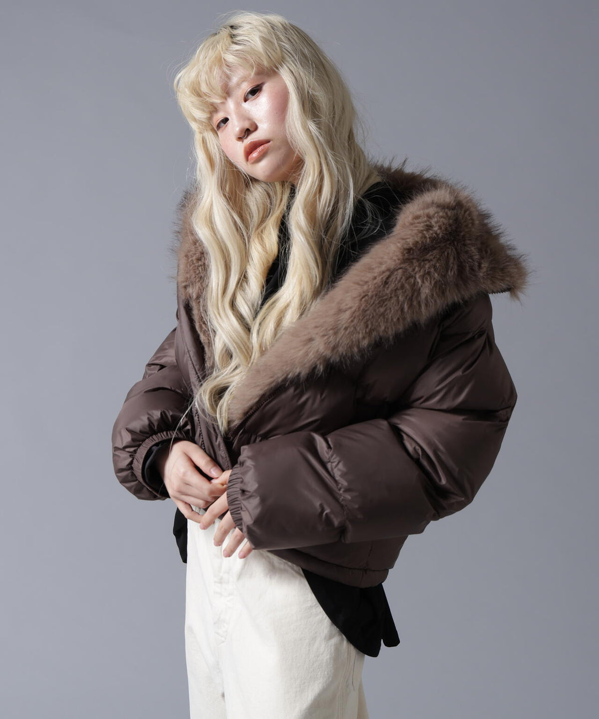 B omnivore/ビーオムニボー NYLON FUR STAND BLOUSON