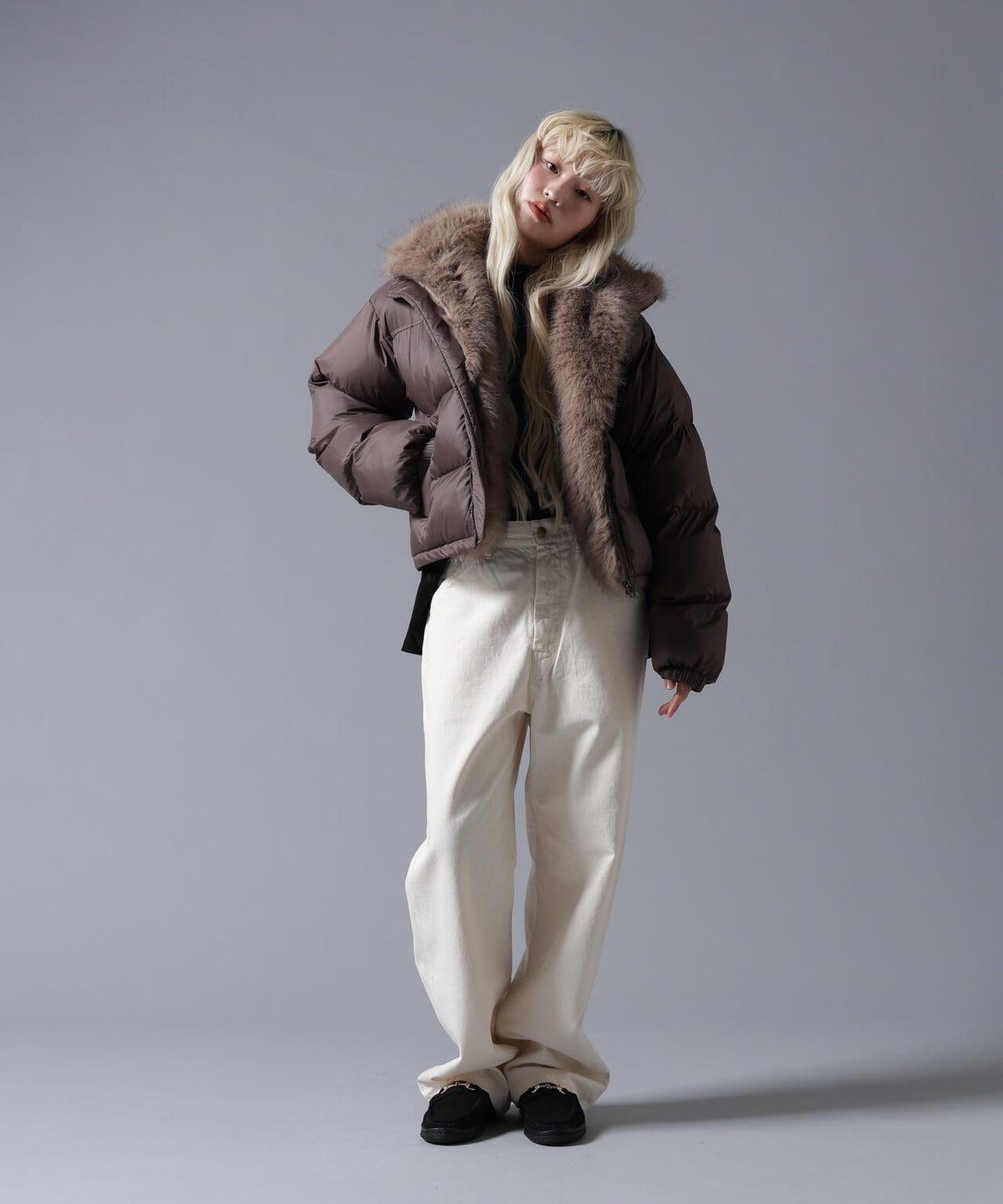 B omnivore/ビーオムニボー NYLON FUR STAND BLOUSON