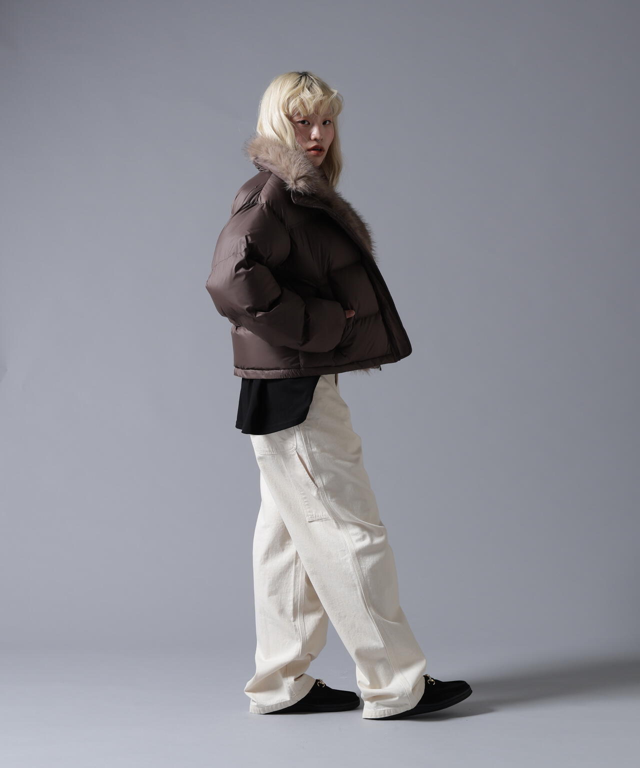 B omnivore/ビーオムニボー NYLON FUR STAND BLOUSON
