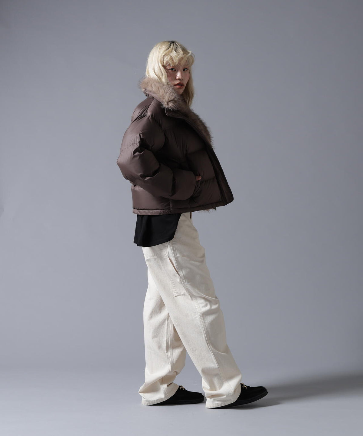 B omnivore/ビーオムニボー NYLON FUR STAND BLOUSON