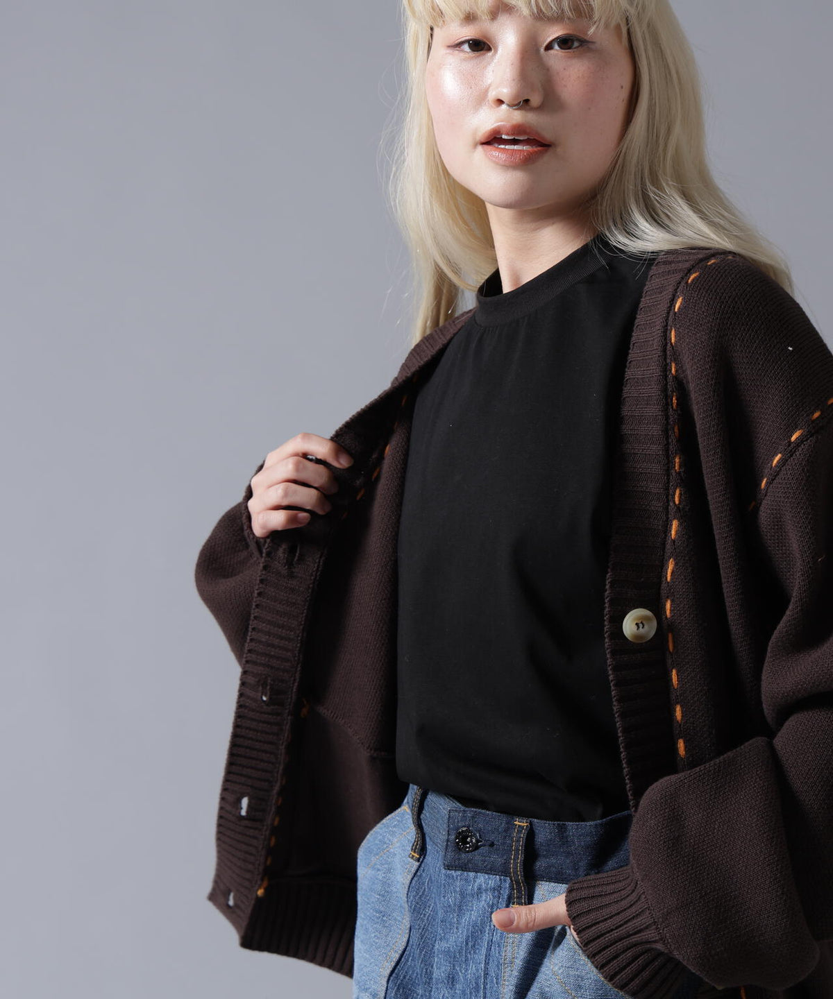 B omnivore/ビーオムニボー STITCH KNIT CARDIGAN