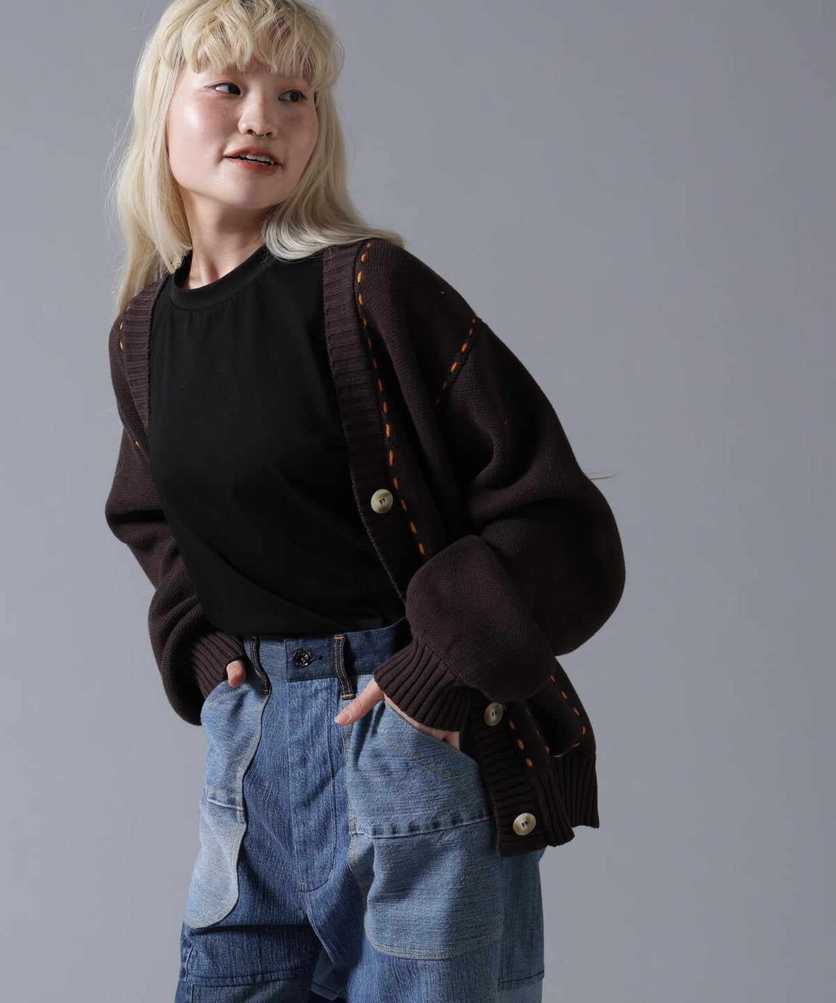 B omnivore/ビーオムニボー STITCH KNIT CARDIGAN