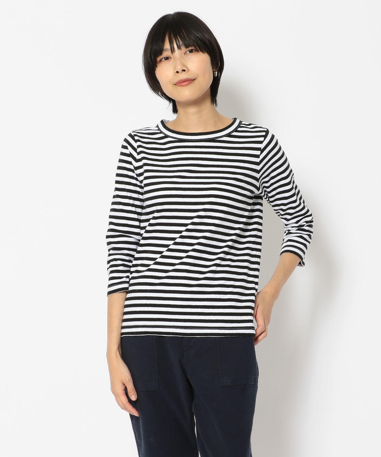 FANEUIL/ファヌル BOAT NECK BORDER LS TEE